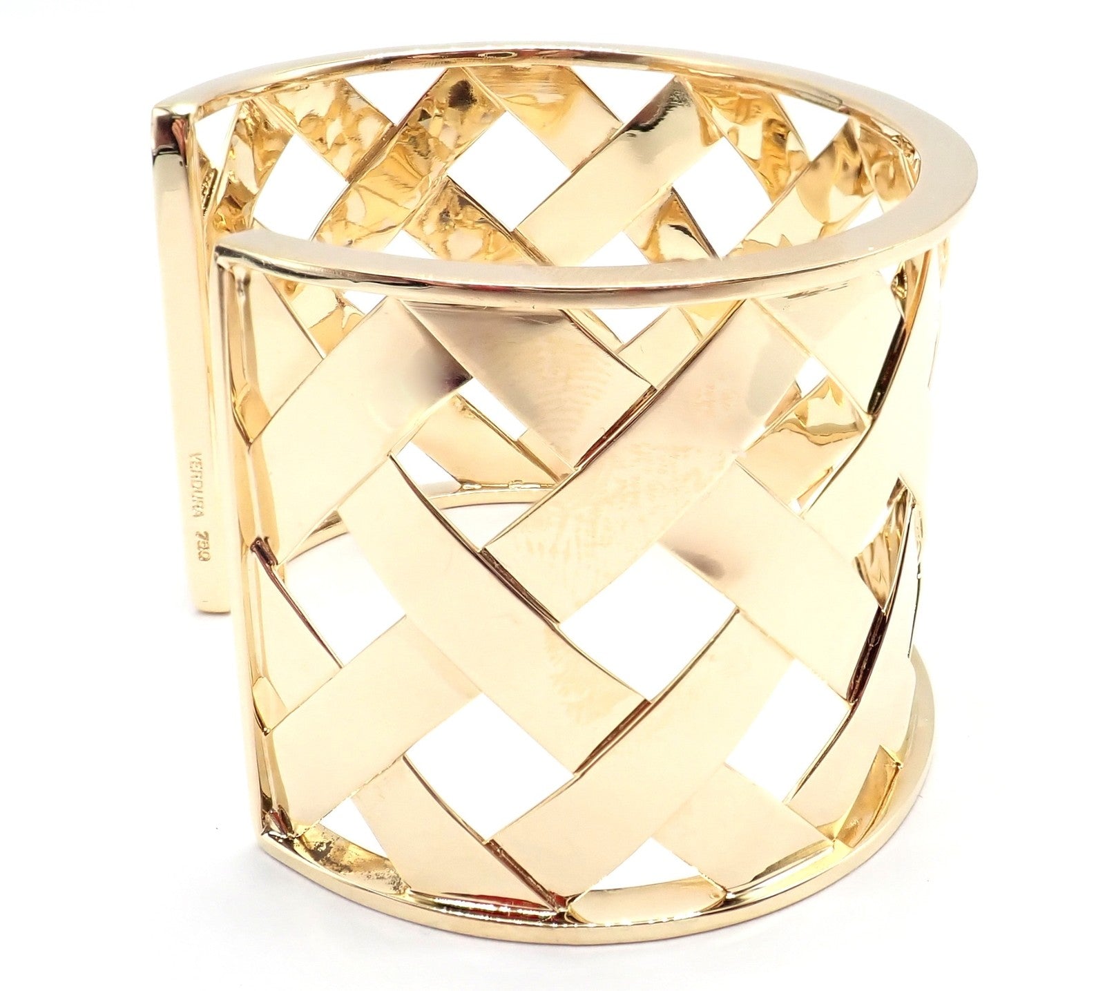 Authentic Verdura 18k Yellow Gold Criss Cross Wide Cuff Bracelet | Fortrove