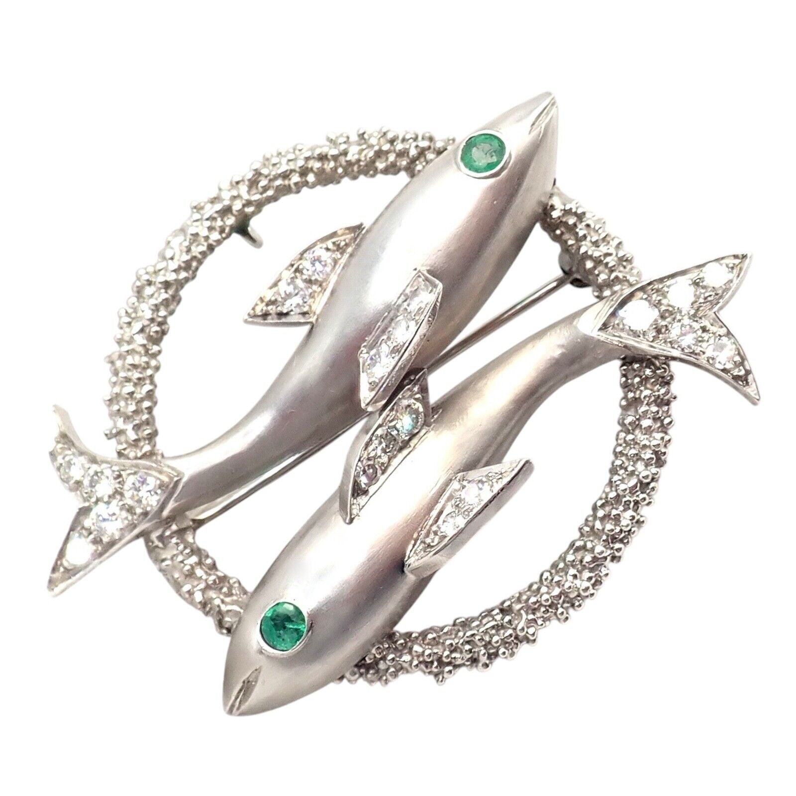 Cartier Jewelry & Watches:Fine Jewelry:Brooches & Pins Cartier 18k White Gold Platinum Diamond Emerald Zodiac Pisces Fish Brooch Pin