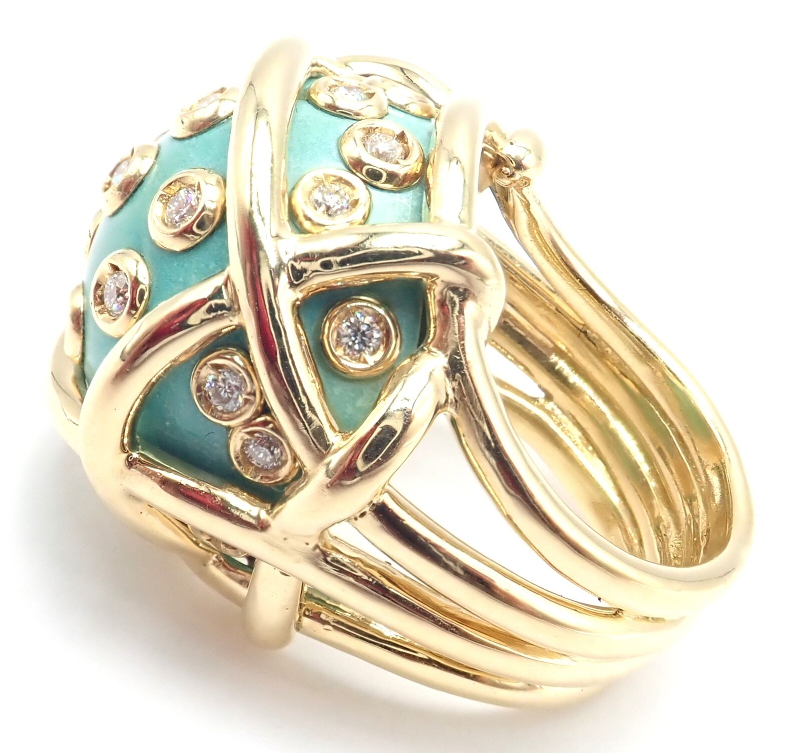 Verdura Jewelry & Watches:Fine Jewelry:Rings Authentic Vintage Verdura Polka Dot 18k Yellow Gold Diamond Turquoise Large Ring