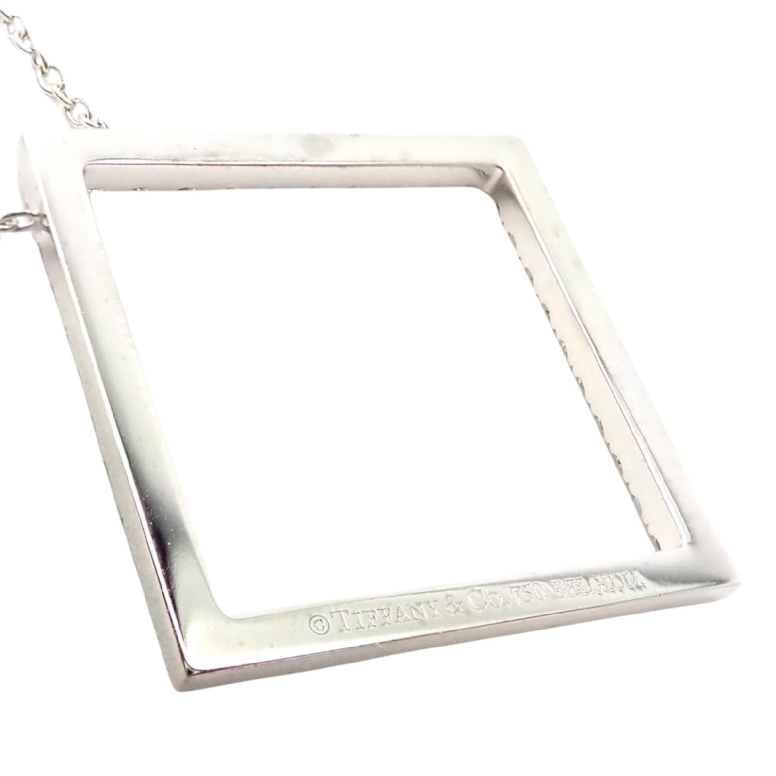 Authentic! Tiffany & Co 18k White Gold Diamond Square Necklace Belgium | Fortrove