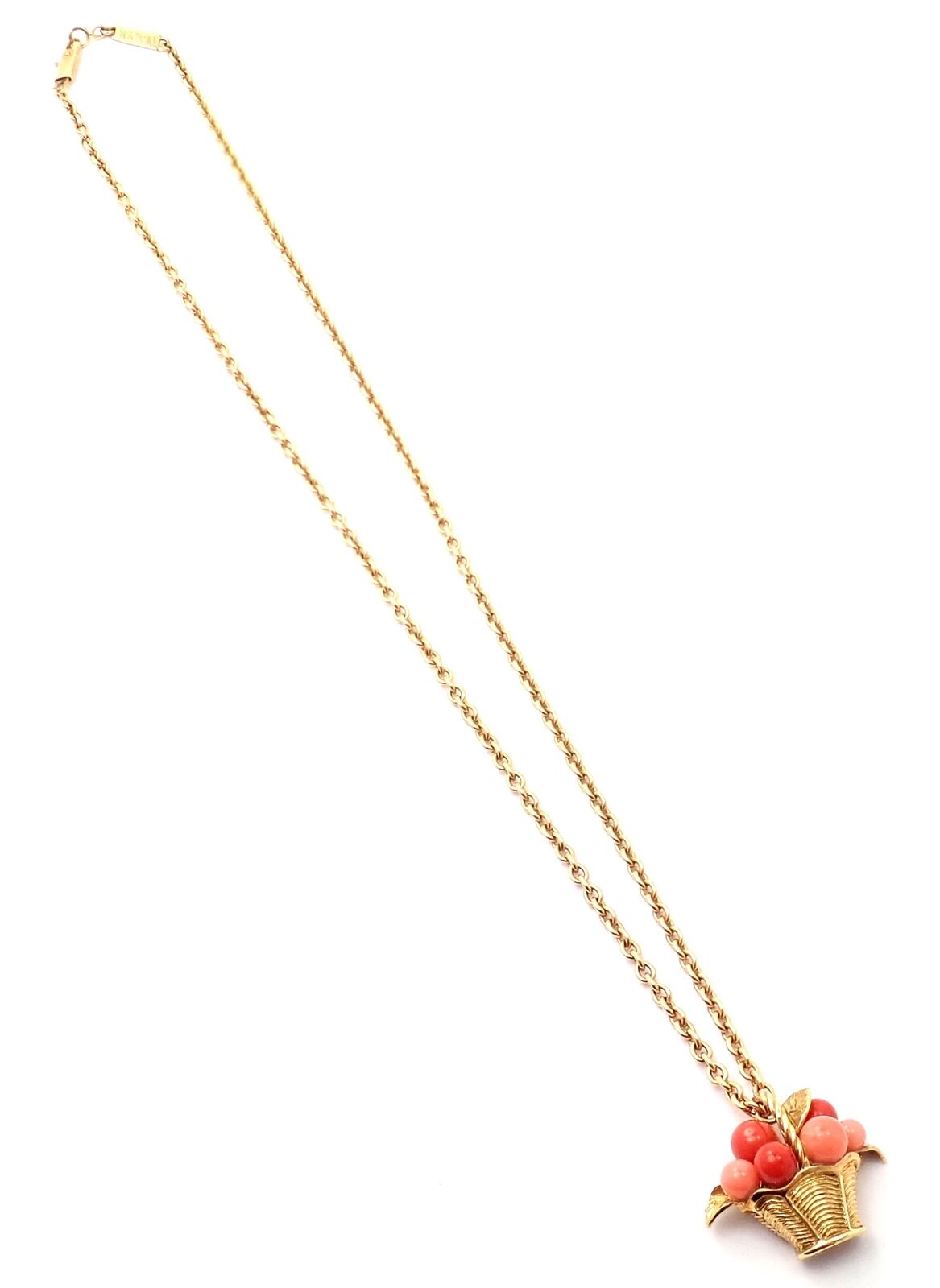 Authentic Van Cleef & Arpels 18k Gold Coral Bead Fruit Basket Pendant Necklace | Fortrove