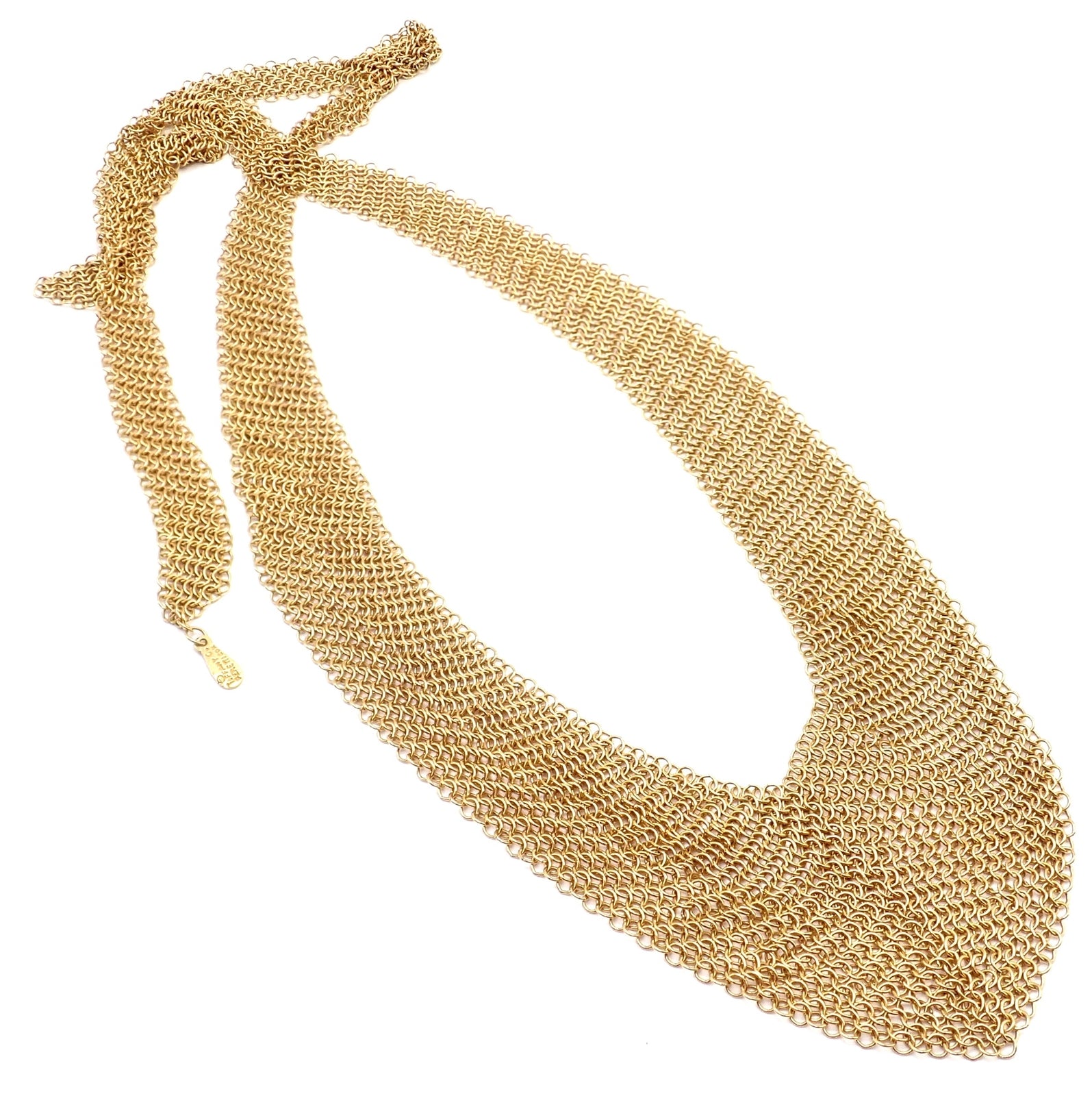 Vintage! Authentic Tiffany & Co Peretti 20k Yellow Gold Mesh Bib Scarf Necklace | Fortrove