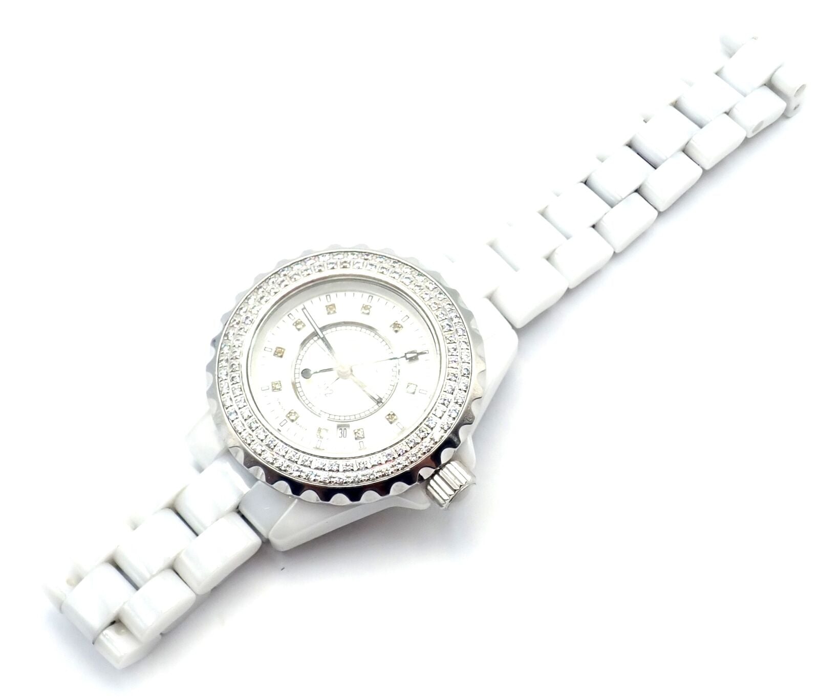 CHANEL Jewelry & Watches:Watches, Parts & Accessories:Watches:Wristwatches Authentic! Chanel J12 White Ceramic 33mm Automatic Diamond Watch DN23788