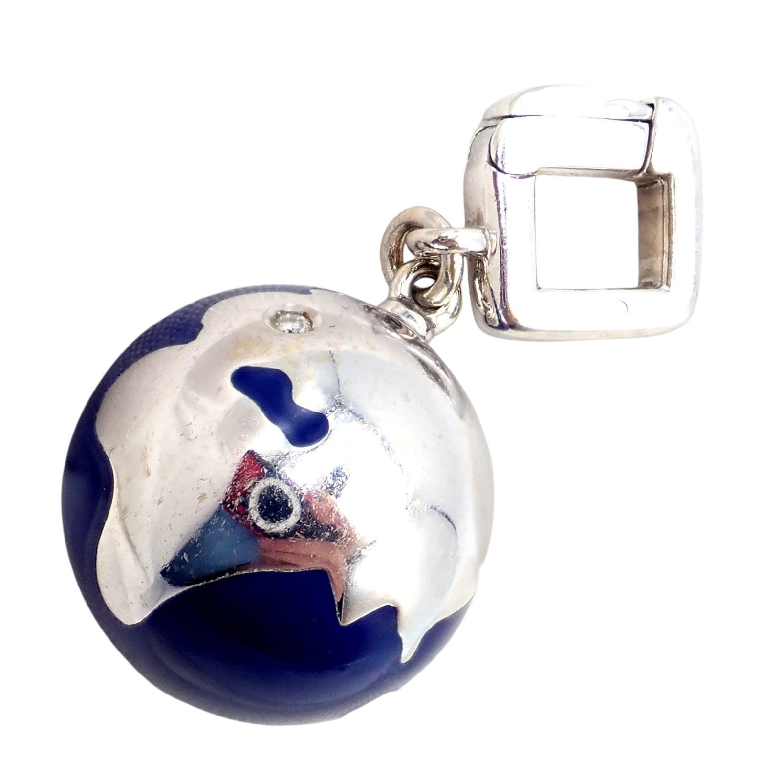 Vintage Louis Vuitton 18k White Gold Enamel Globe World Diamond Charm Pendant | Fortrove