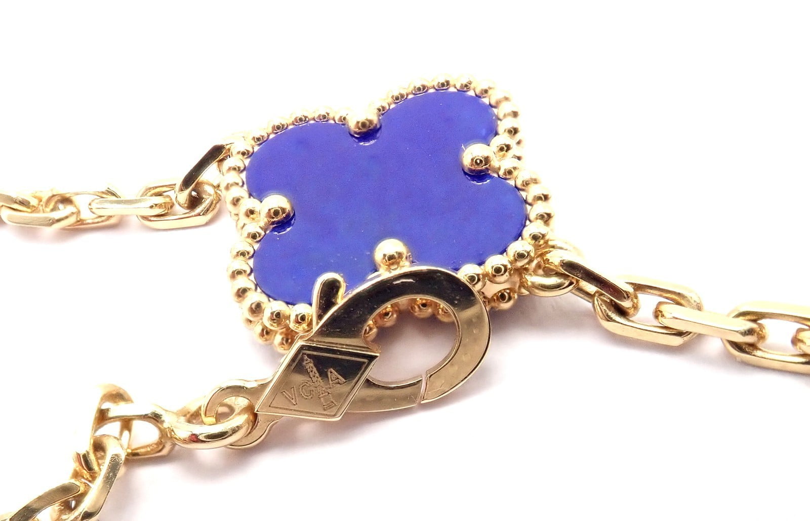 Van Cleef & Arpels Jewelry & Watches:Fine Jewelry:Necklaces & Pendants Van Cleef & Arpels 18k Yellow Gold 20 Motif Alhambra Diamond Lapis Necklace