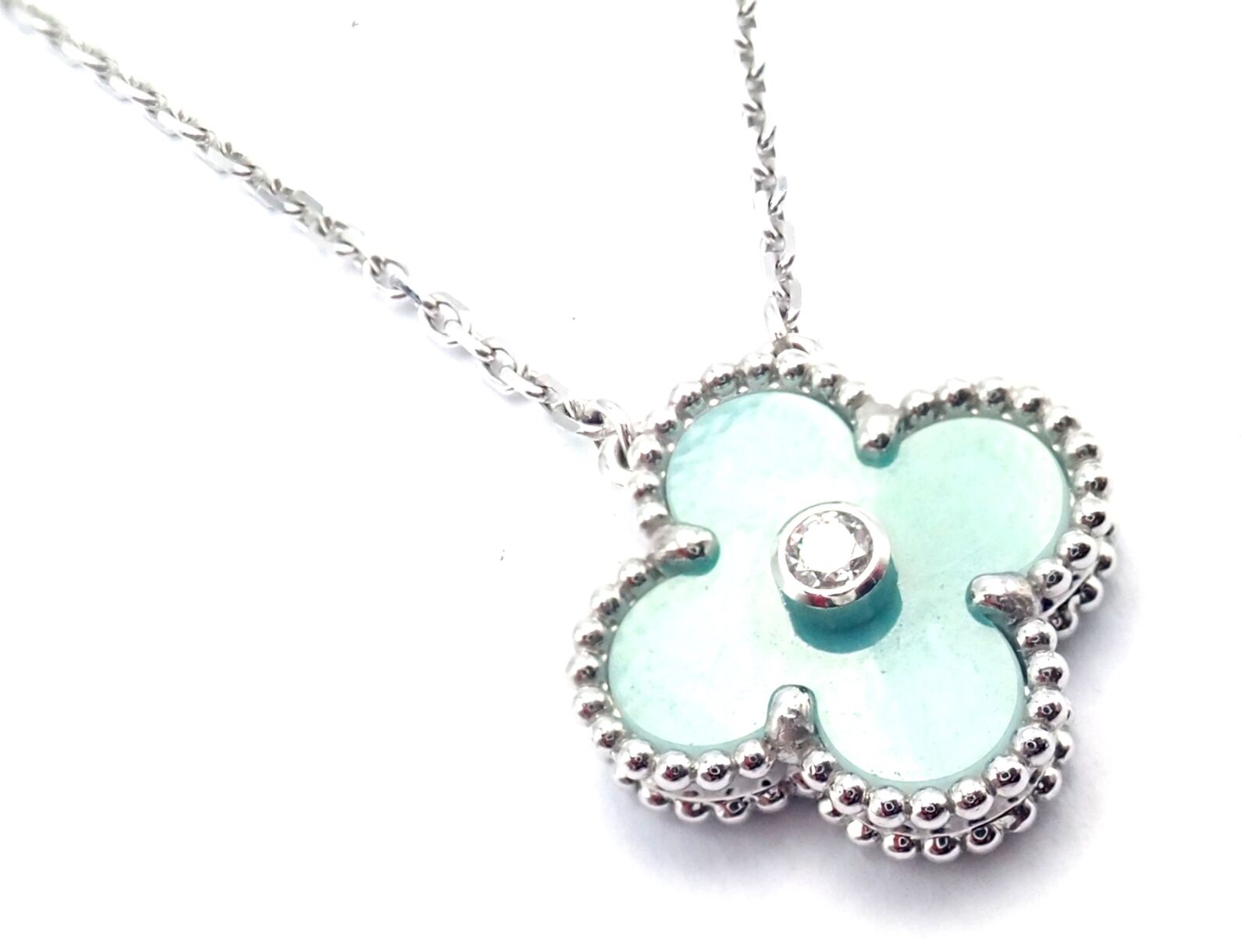 Van Cleef &Arpels Celadon Sèvres Porcelain Diamond 18k Vintage Alhambra Necklace | Fortrove