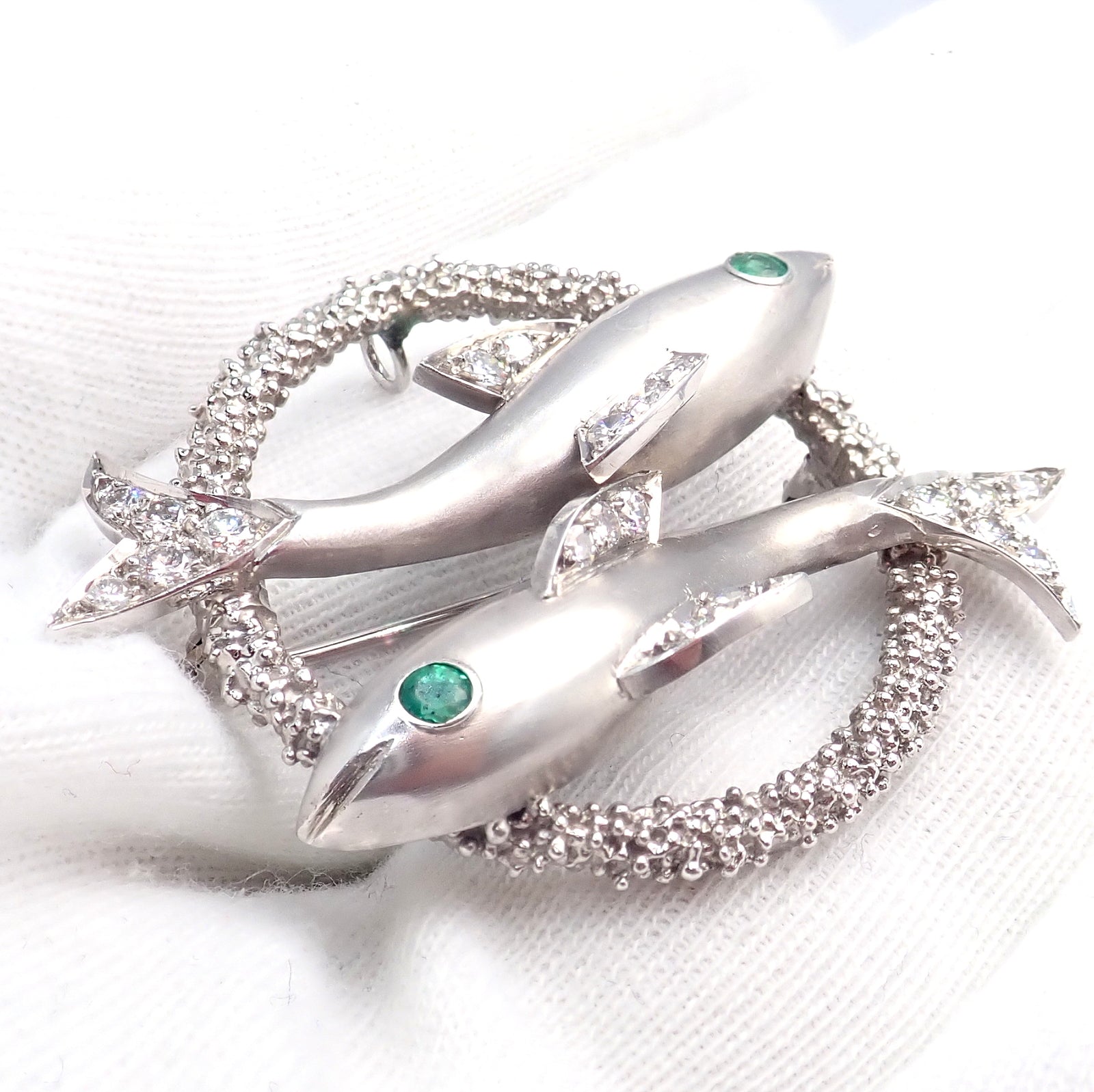 Cartier Jewelry & Watches:Fine Jewelry:Brooches & Pins Cartier 18k White Gold Platinum Diamond Emerald Zodiac Pisces Fish Brooch Pin