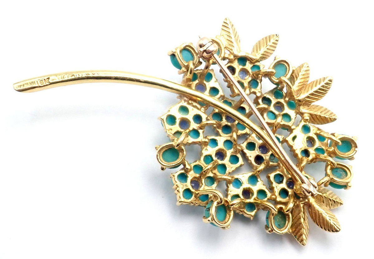 Tiffany & Co. Jewelry & Watches:Fine Jewelry:Brooches & Pins Vintage! Authentic Tiffany & Co 18k Yellow Gold Turquoise Sapphire Pin Brooch