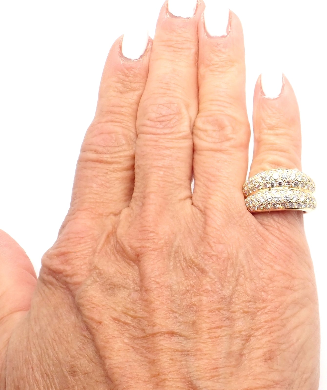 Authentic! Cartier 18k Yellow Gold Double Pave Diamond Band Ring 1993 | Fortrove