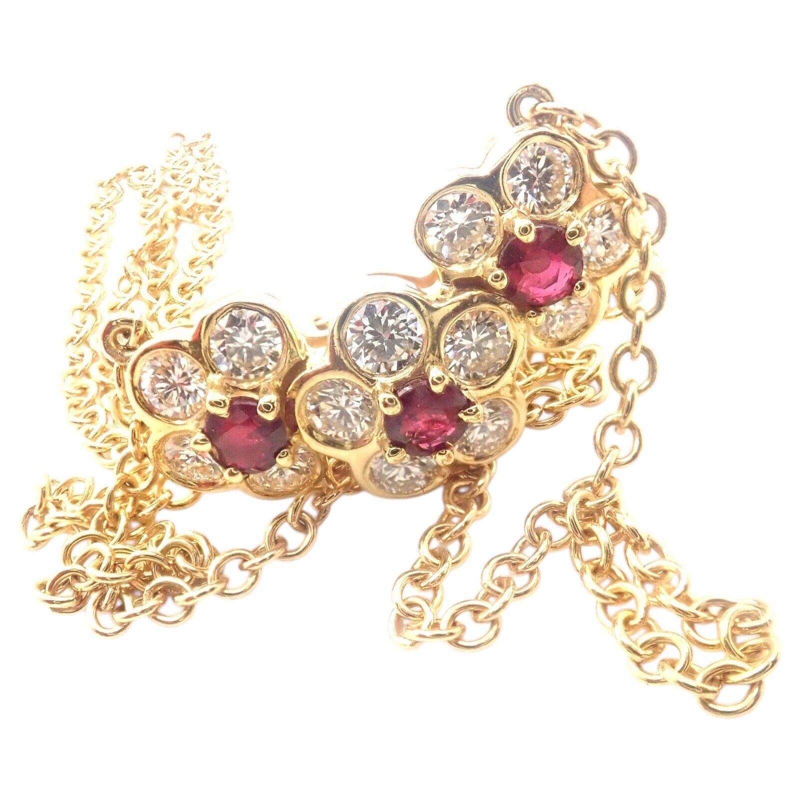 Van Cleef & Arpels Jewelry & Watches:Fine Jewelry:Necklaces & Pendants Authentic! Van Cleef & Arpels 18k Yellow Gold Ruby Diamond Fleurette Necklace