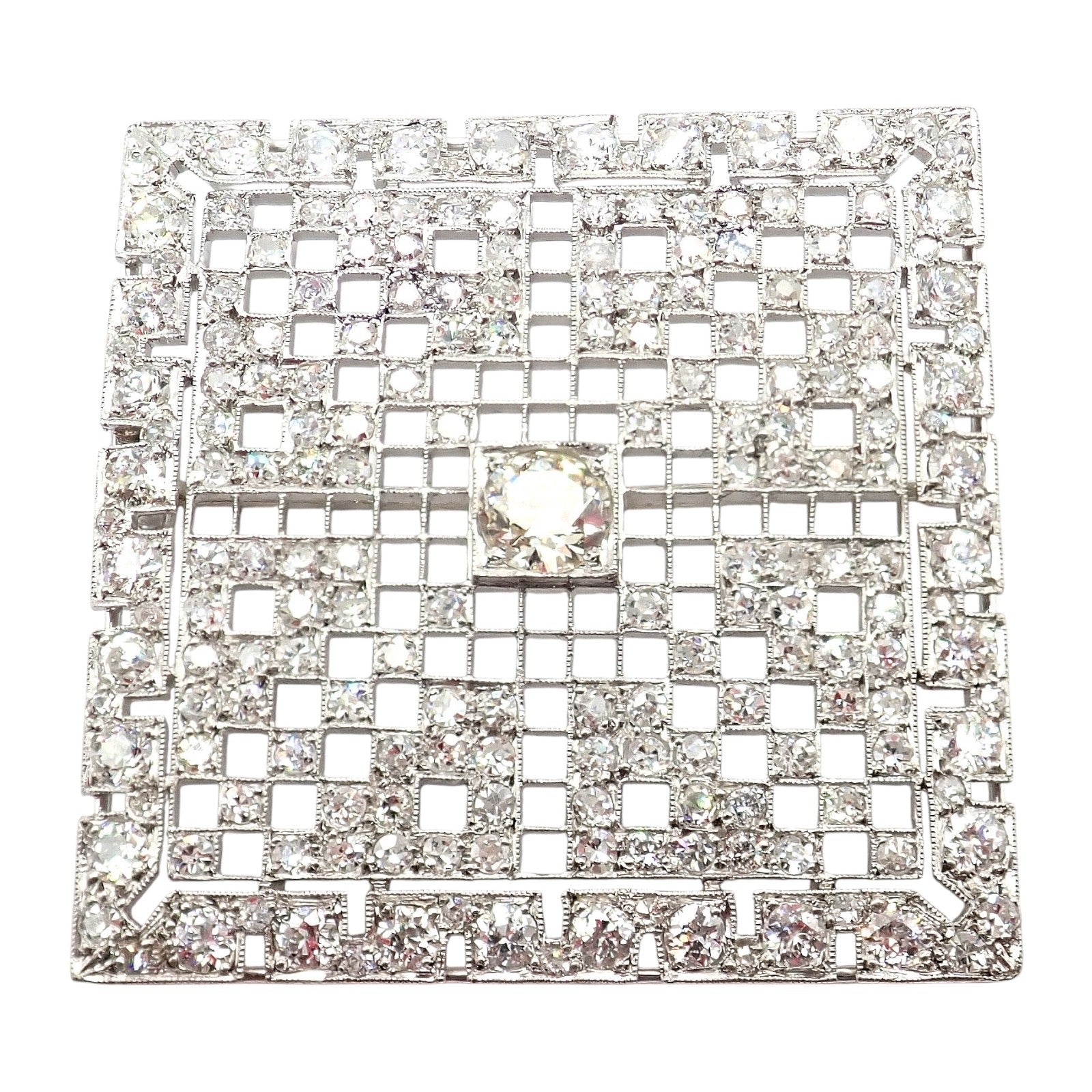 Vintage Estate Art Deco Platinum 5ctw Diamond Square Pin Brooch | Fortrove