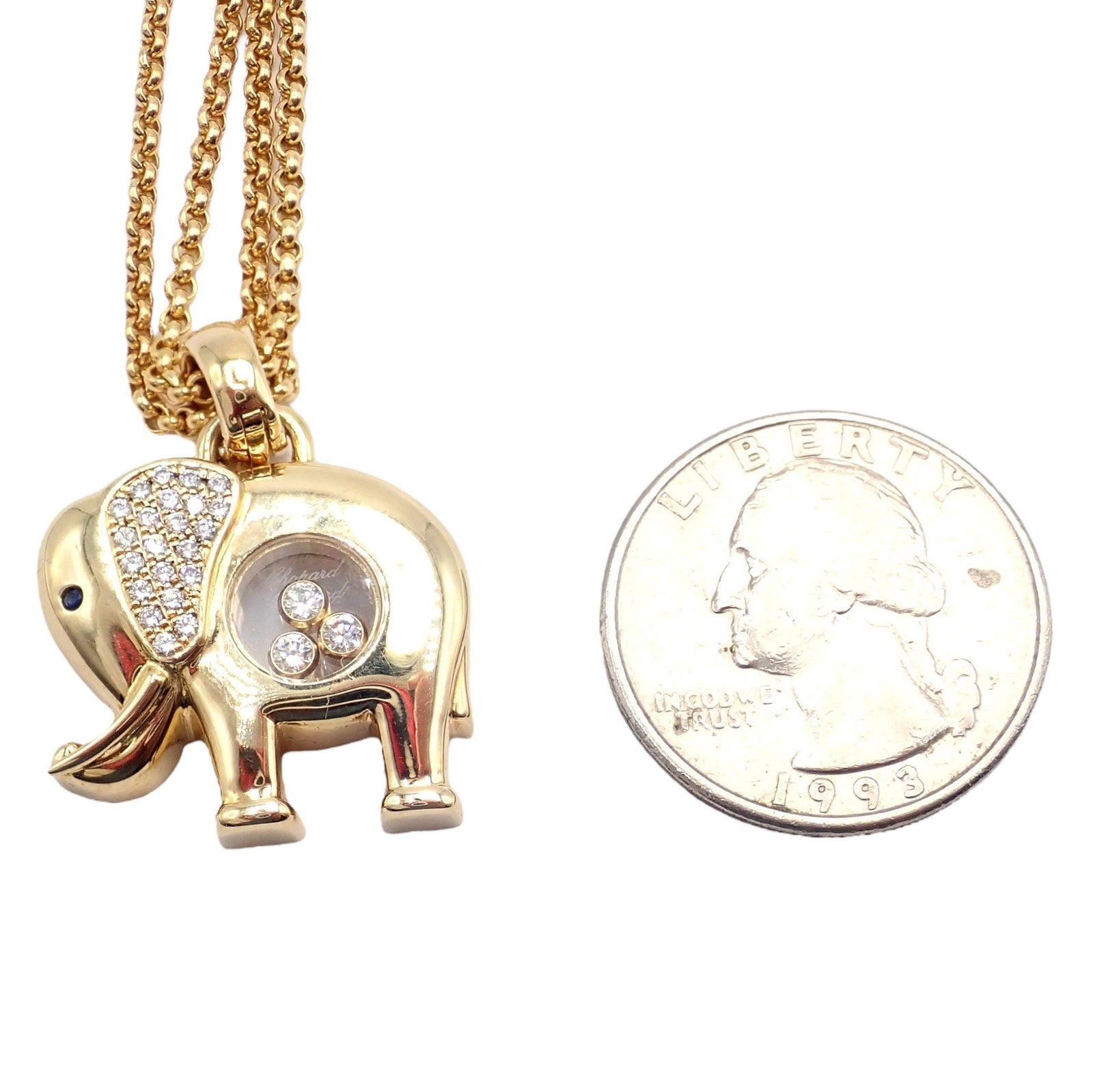 Authentic! Chopard 18k Yellow Gold Large Happy Elephant Pendant Necklace | Fortrove