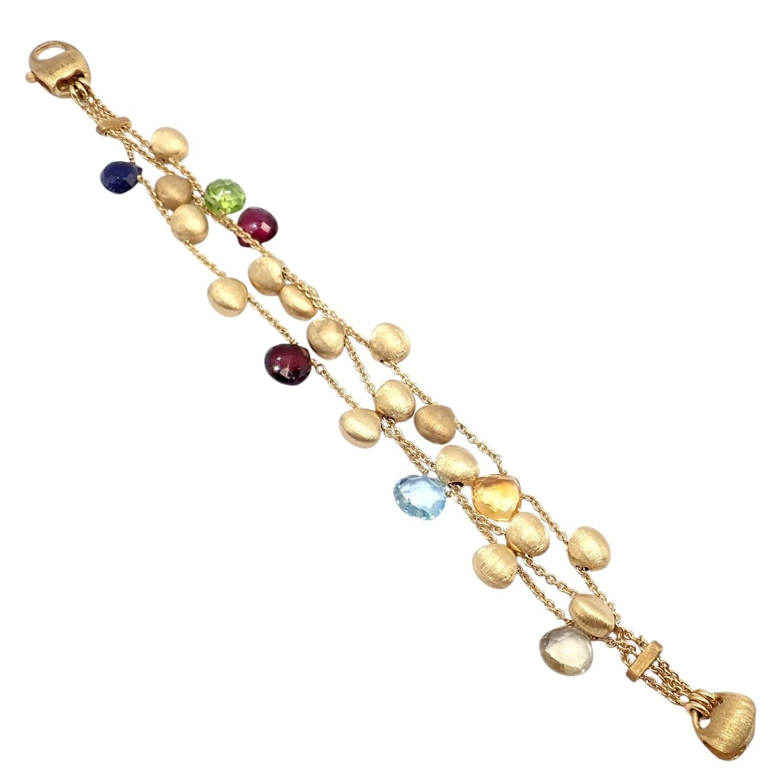 Authentic! Marco Bicego 18k Yellow Gold Paradise  Multicolor Gems 3 Row Bracelet | Fortrove