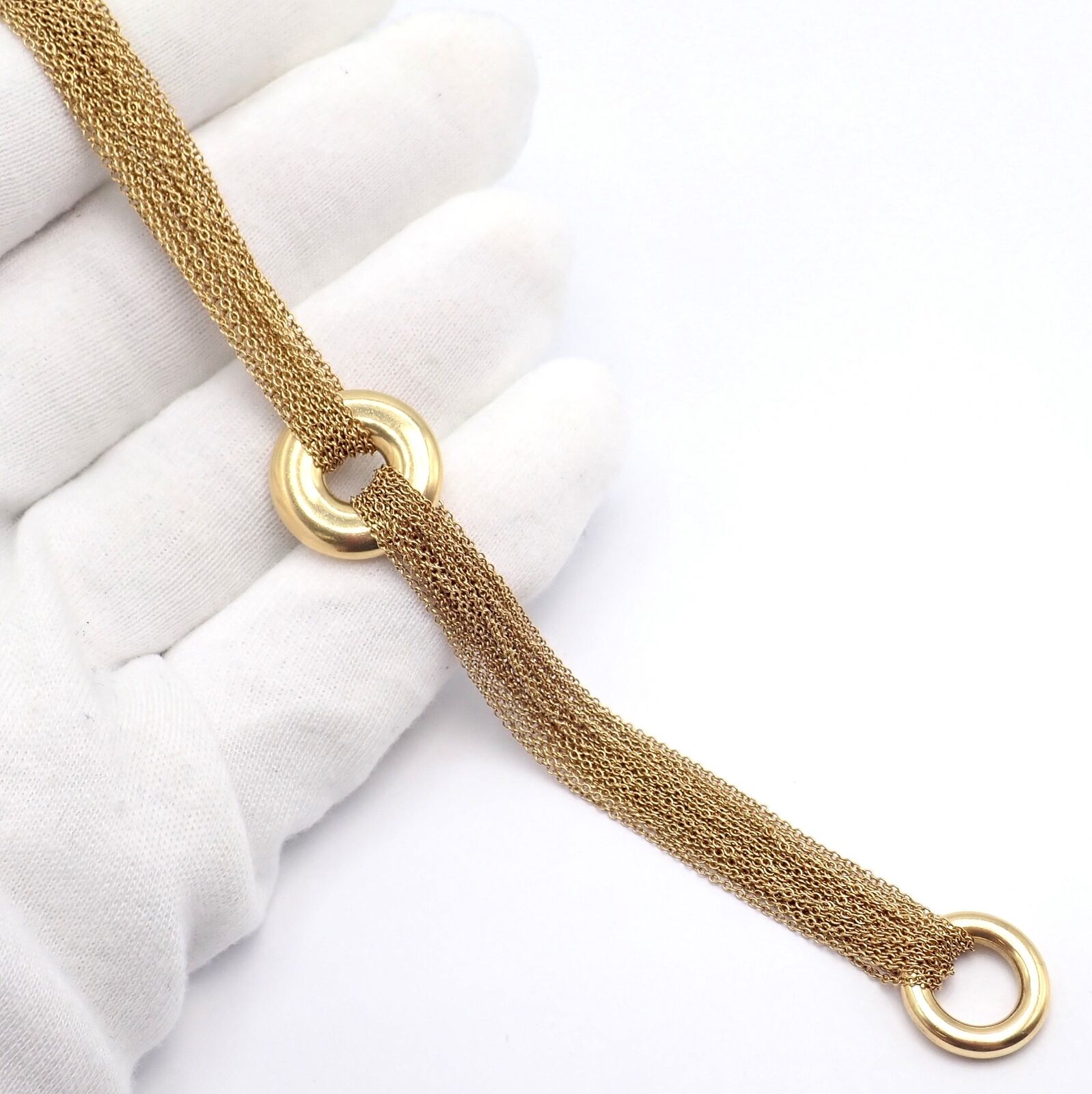 Authentic! Tiffany & Co 18k Yellow Gold Mesh Multi Strand Chain Toggle Bracelet | Fortrove