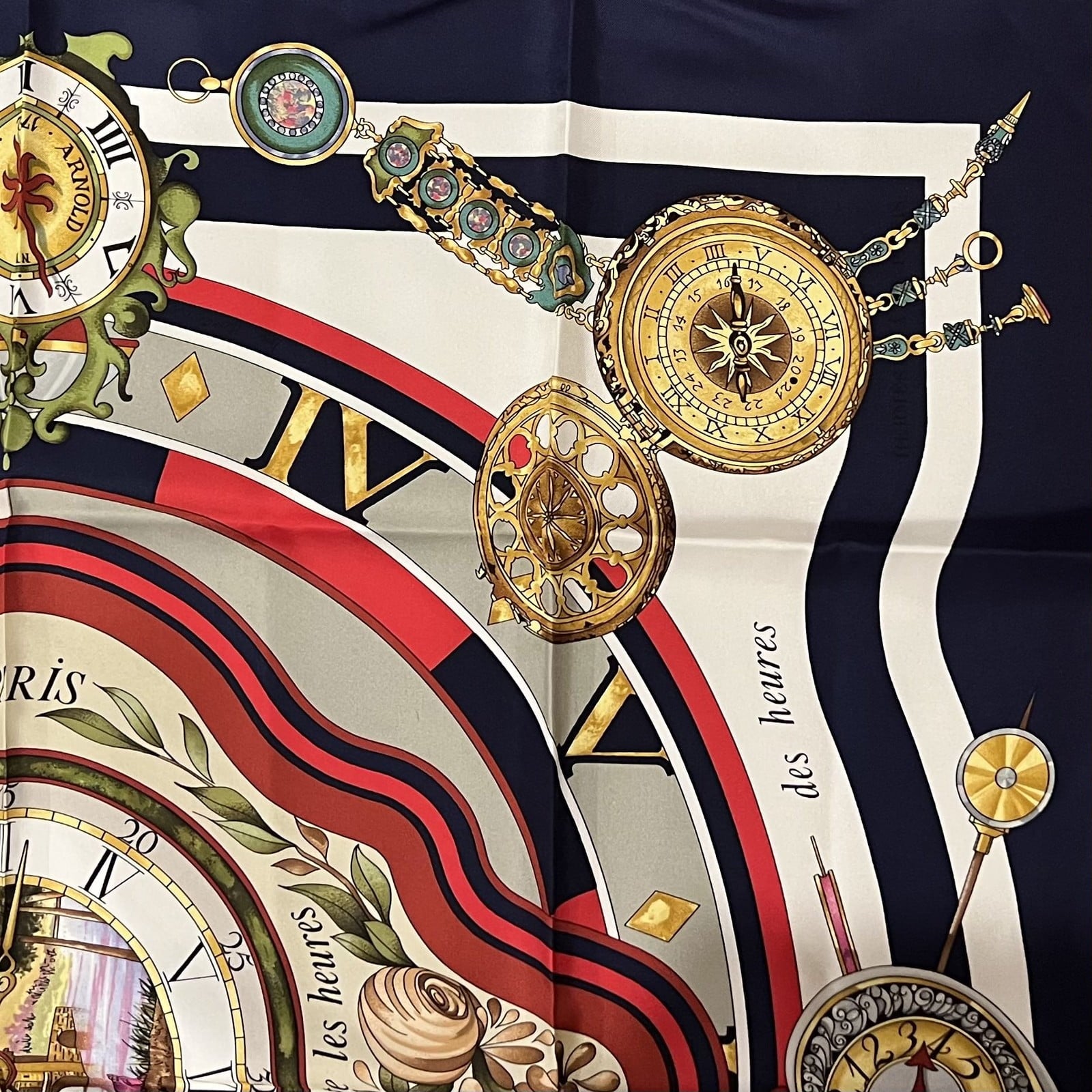 Hermes Clothing, Shoes & Accessories:Women:Women's Accessories:Scarves & Wraps Authentic Hermes Carre 90cm Parmi les Fleurs Je Compte les Heures Silk Scarf