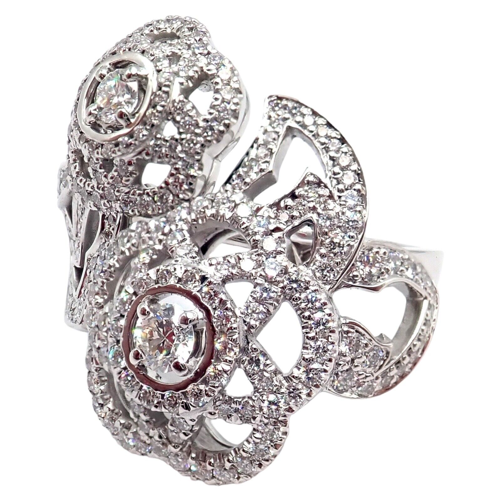 CHANEL Jewelry & Watches:Fine Jewelry:Rings Authentic! Chanel Camellia Two Flower 18k White Gold Diamond Ring