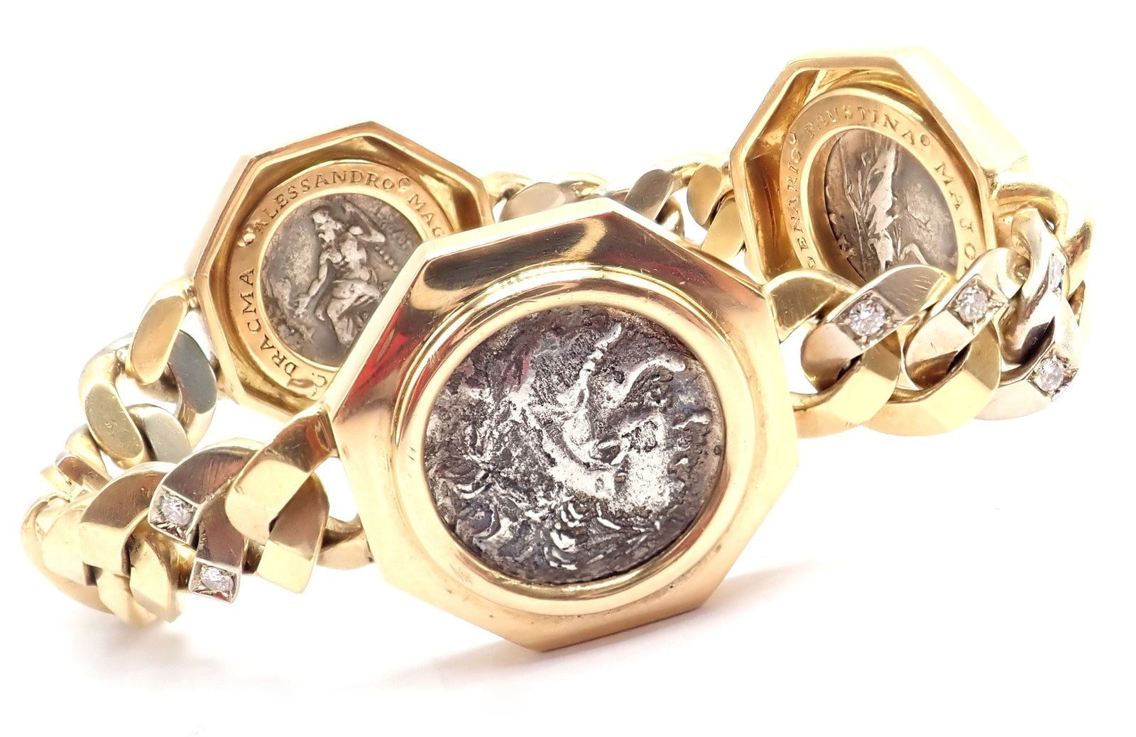 Bvlgari Jewelry & Watches:Fine Jewelry:Bracelets & Charms Rare! Bvlgari Bulgari 18k Gold Diamond Monete Antique Large Coin Link Bracelet