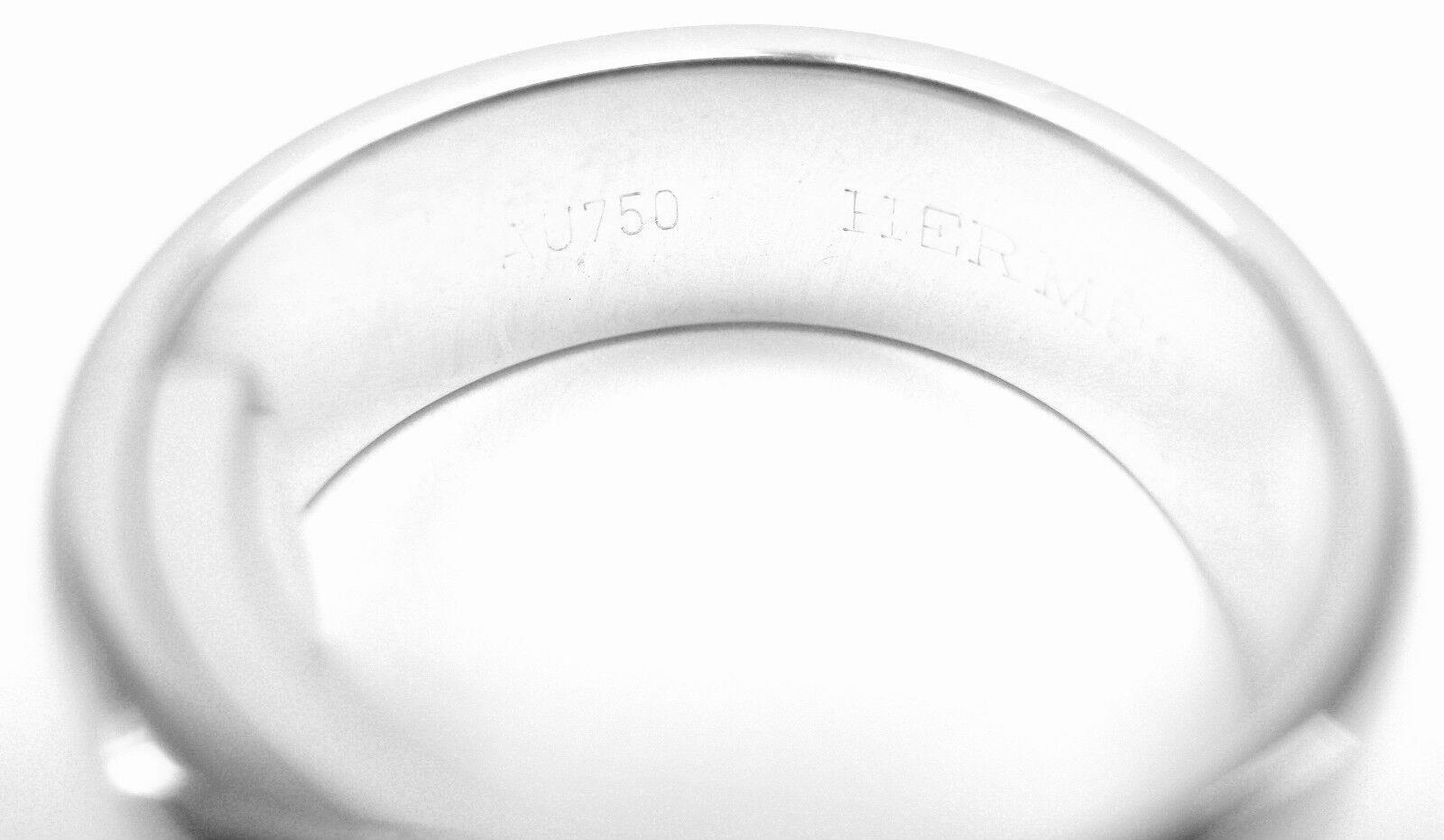 Authentic! Hermes 18k White Gold Diamond "H" Lock Band Ring Size 5 | Fortrove