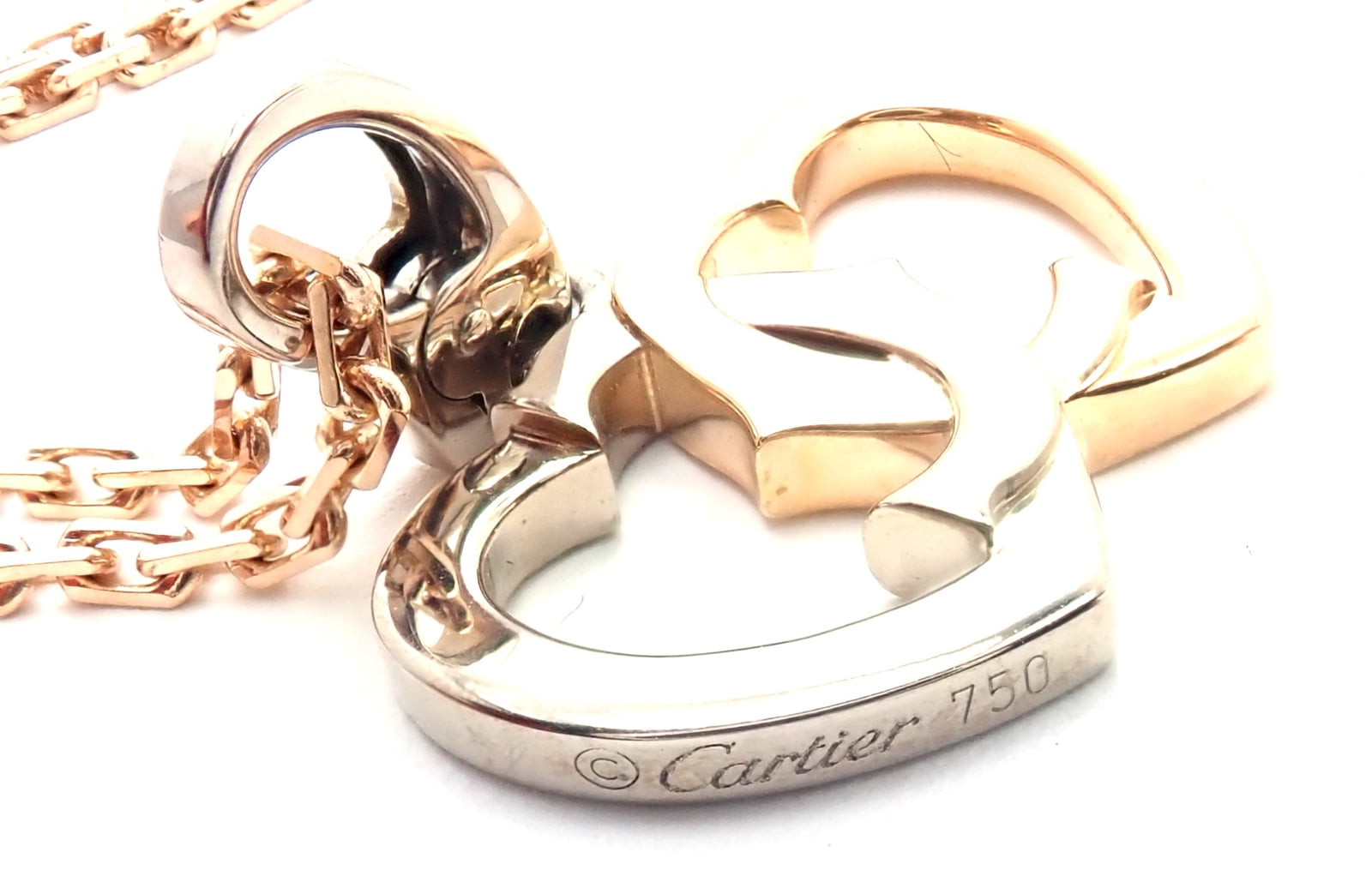 Cartier Jewelry & Watches:Fine Jewelry:Necklaces & Pendants Authentic! Cartier 18K Rose & White Gold Double C Heart Pendant Chain Necklace