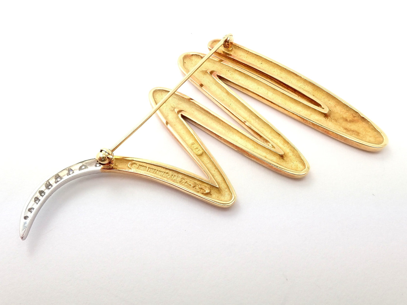 Tiffany & Co 18k Yellow Gold Platinum Picasso Diamond Large Squiggle Pin Brooch | Fortrove