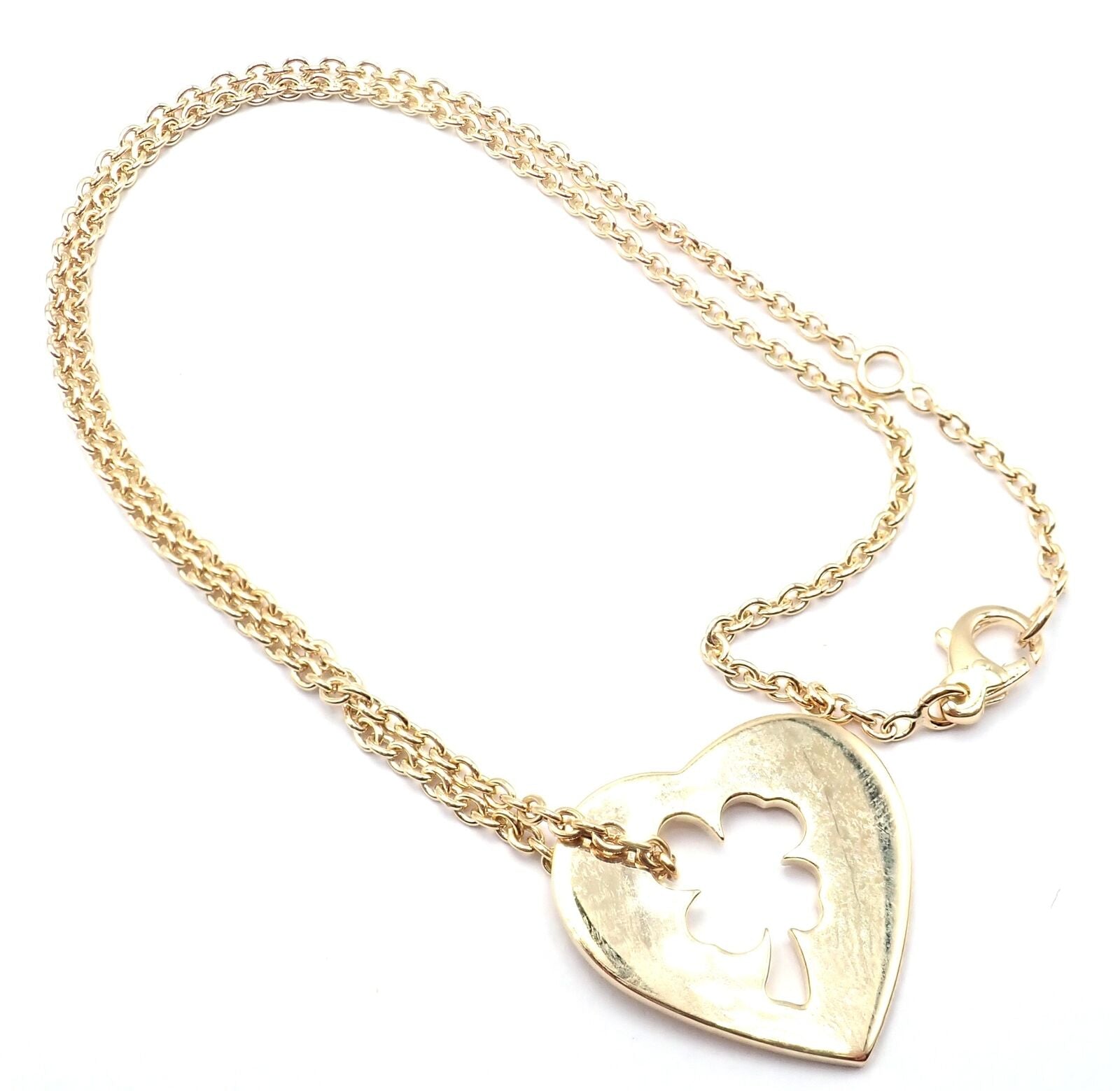 CHANEL Jewelry & Watches:Fine Jewelry:Necklaces & Pendants Authentic Chanel 4 Leaf Clover 18k Yellow Gold Heart Pendant Link Chain Necklace