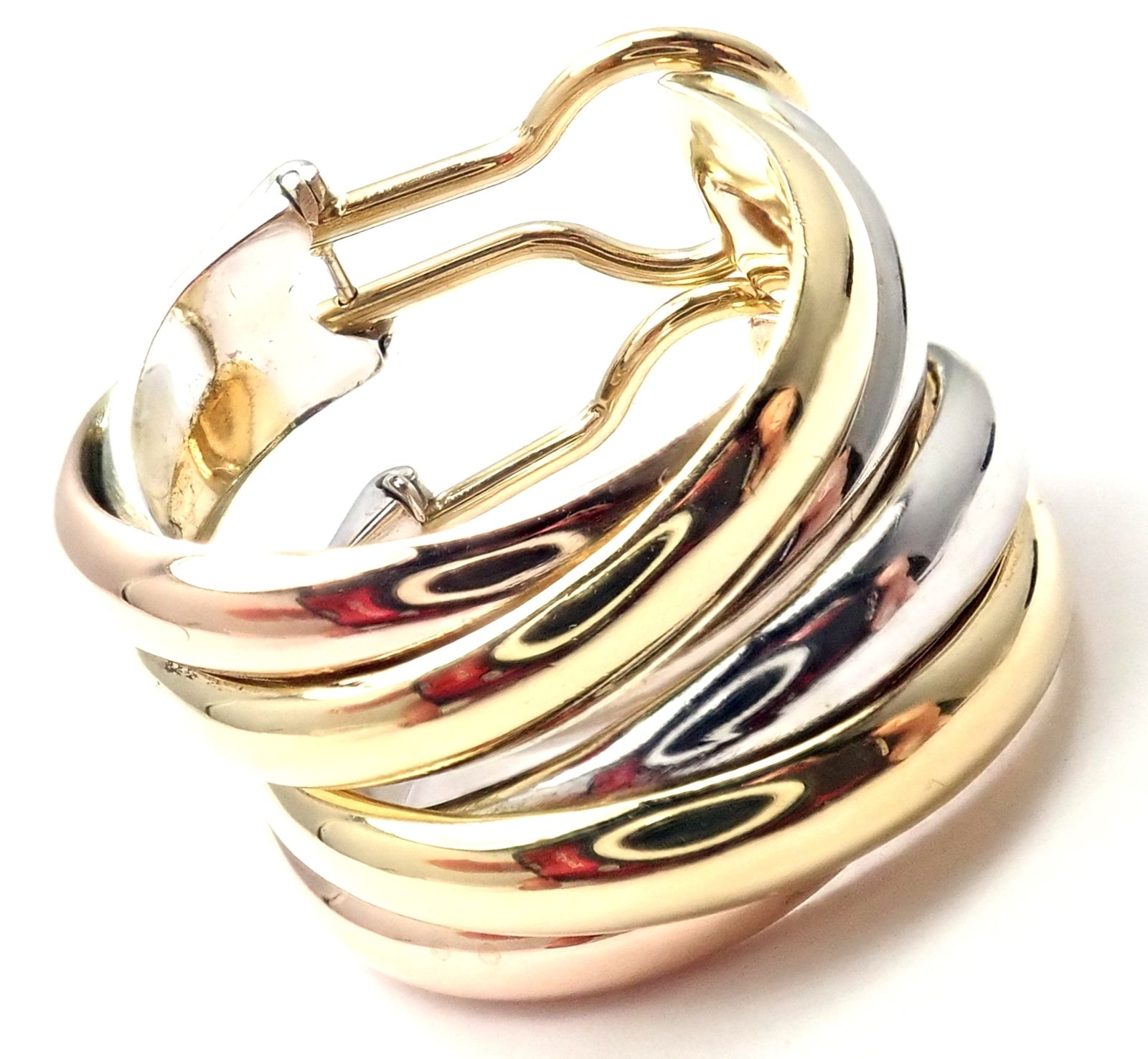 Authentic! Cartier 18k Tri-Color Gold Medium Size Trinity Hoop Earrings | Fortrove