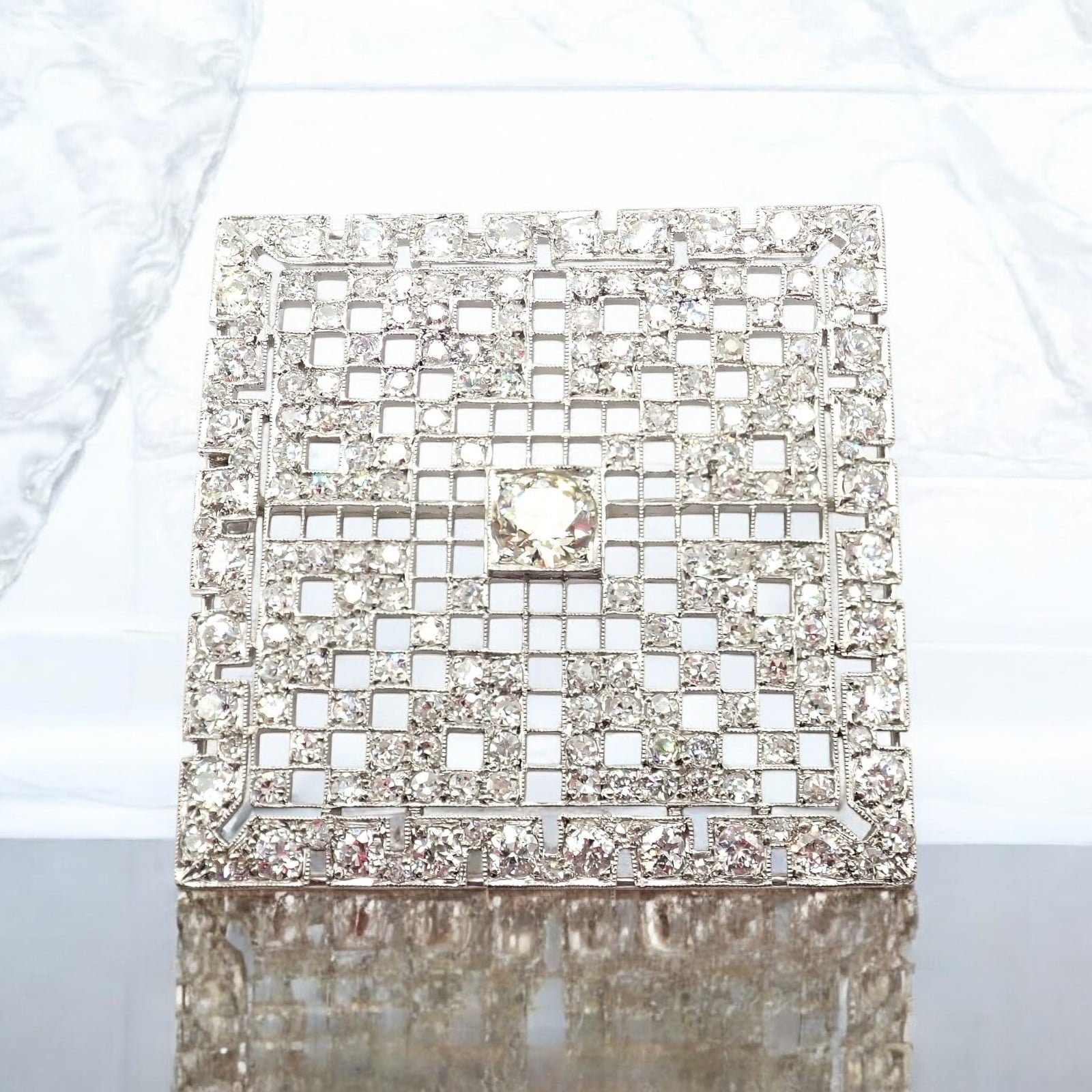 Vintage Estate Art Deco Platinum 5ctw Diamond Square Pin Brooch | Fortrove