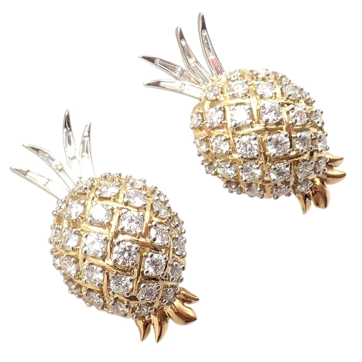 Authentic! Verdura 18k Yellow Gold Platinum Diamond Pineapple Earrings | Fortrove