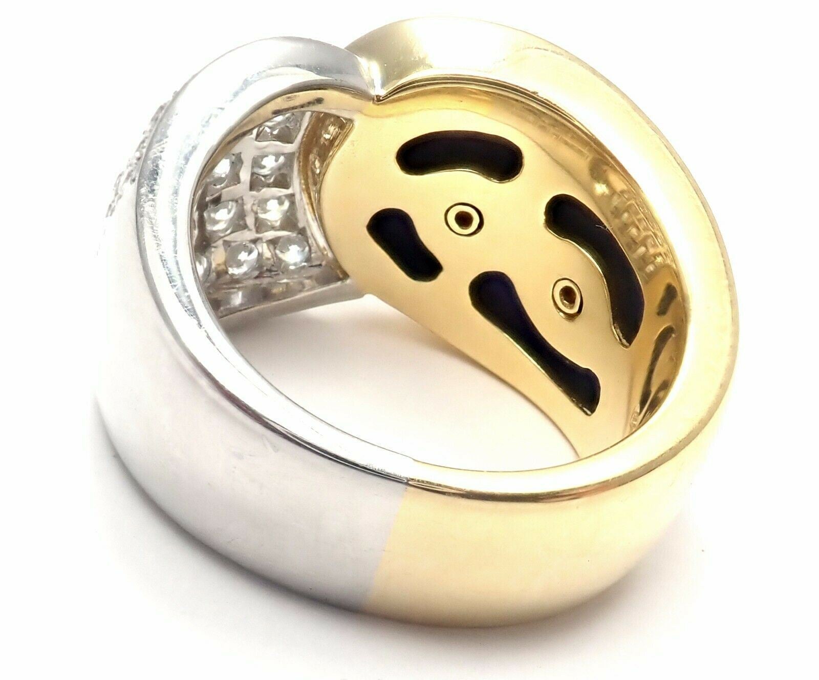 Rare! Authentic Mikimoto Platinum & 18k Gold Diamond Cats Eye Enamel Band Ring | Fortrove