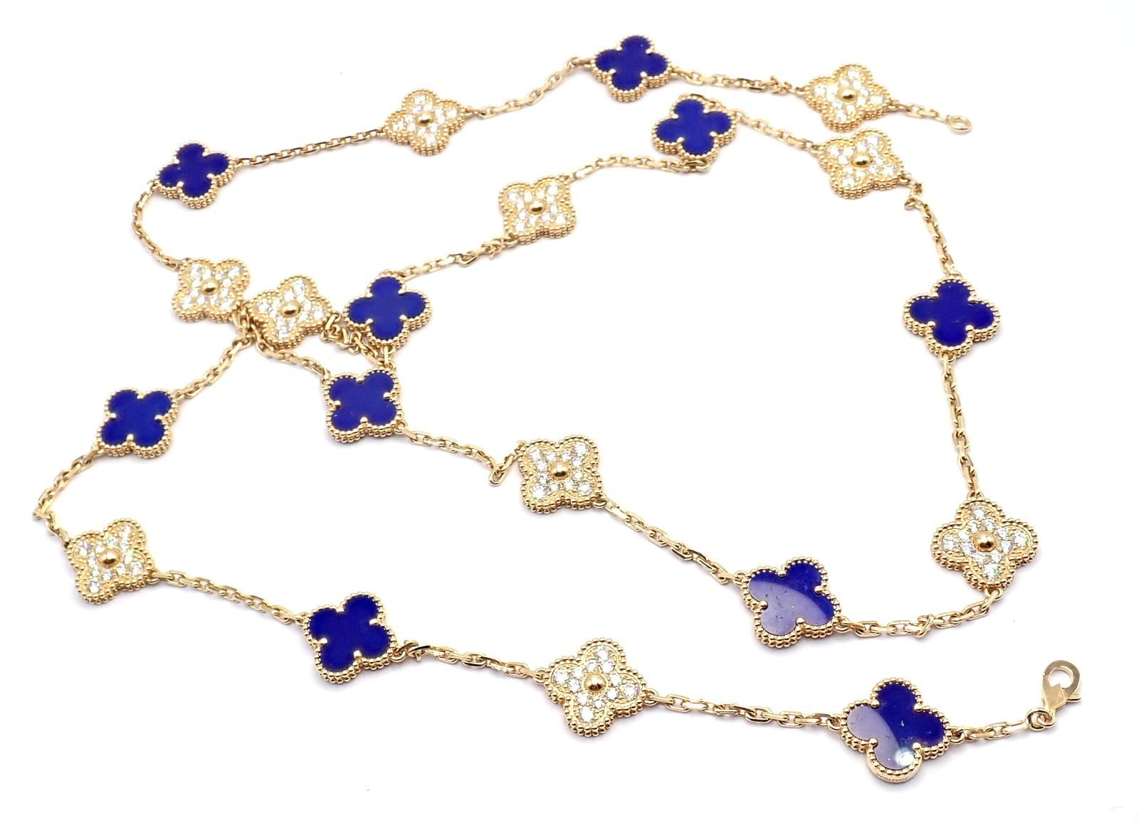 Van Cleef & Arpels Jewelry & Watches:Fine Jewelry:Necklaces & Pendants Van Cleef & Arpels 18k Yellow Gold 20 Motif Alhambra Diamond Lapis Necklace