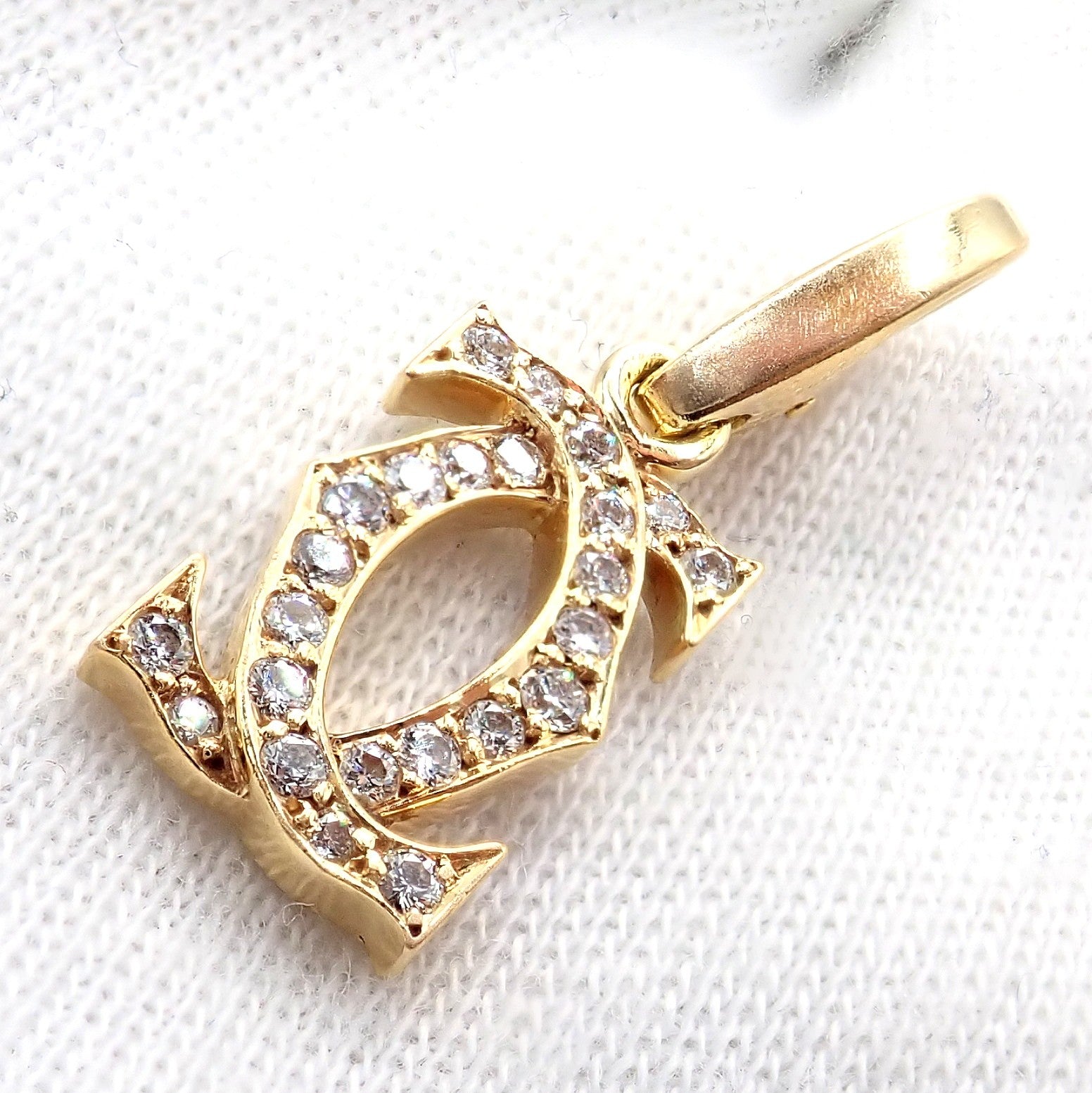 Authentic! Vintage Cartier 18k Yellow Gold Diamond Double C Charm Pendant | Fortrove