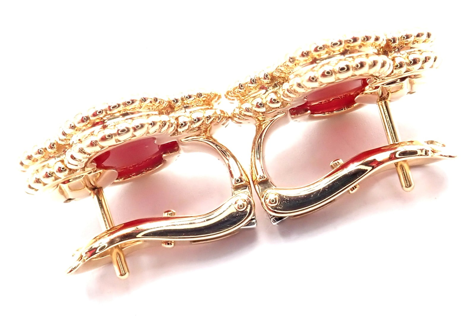 Van Cleef & Arpels Vintage Alhambra 18k Yellow Gold Red Agate Earrings Cert. | Fortrove
