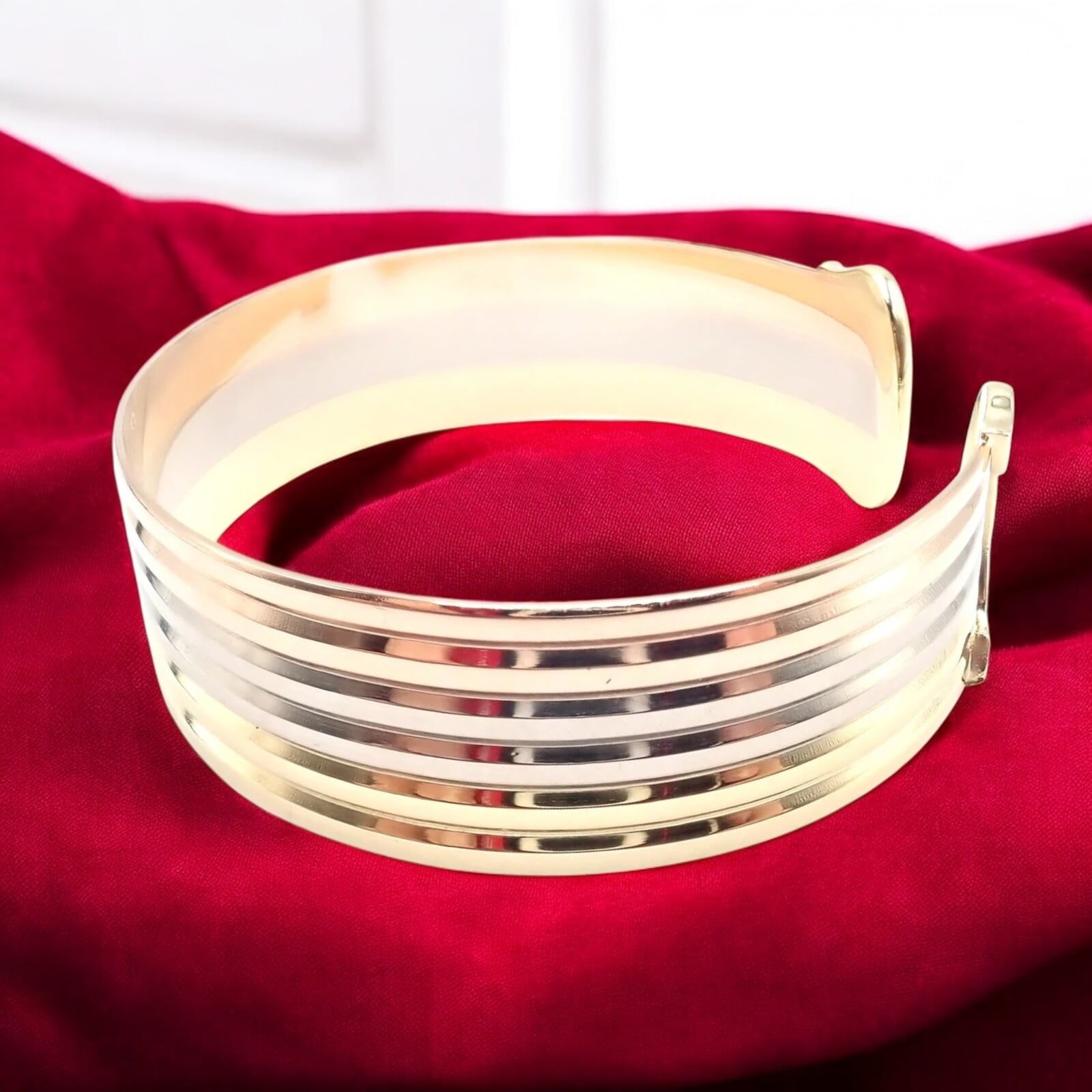 Cartier Jewelry & Watches:Fine Jewelry:Bracelets & Charms Authentic! Cartier 18k Tri-Color Gold Double C Wide Cuff Bangle Bracelet
