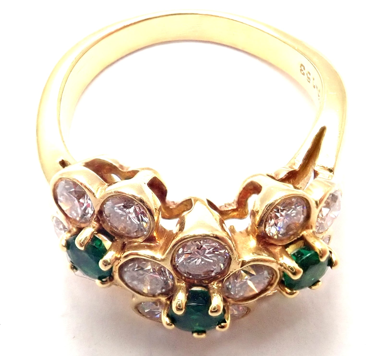 Authentic! Van Cleef & Arpels 18k Yellow Gold Emerald Diamond Fleurette Ring | Fortrove