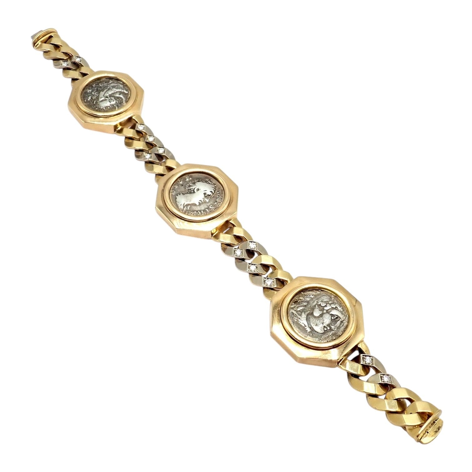 Bvlgari Jewelry & Watches:Fine Jewelry:Bracelets & Charms Rare! Bvlgari Bulgari 18k Gold Diamond Monete Antique Large Coin Link Bracelet