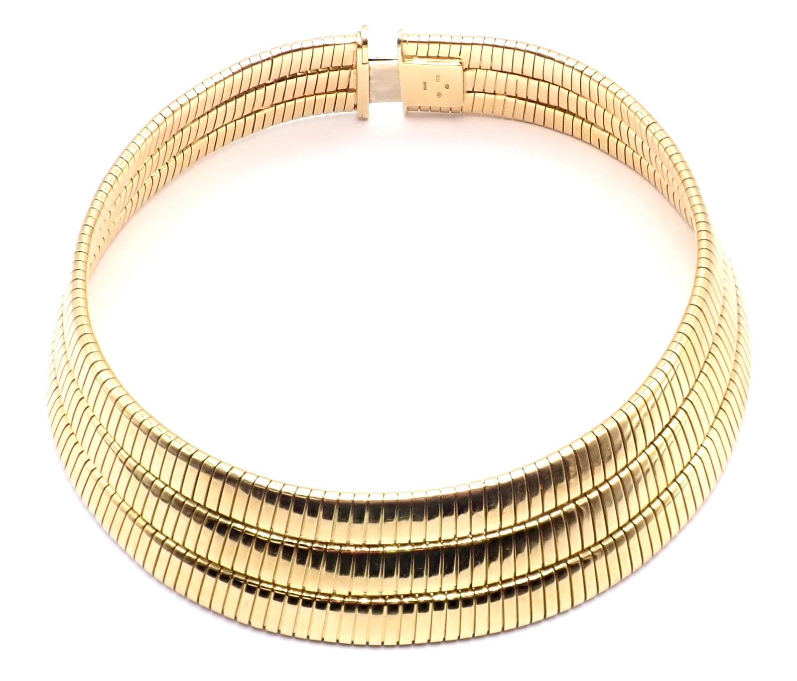 Bvlgari Jewelry & Watches:Fine Jewelry:Necklaces & Pendants Authentic! Bvlgari Bulgari Three Rows Tubogas 18k Yellow Gold Choker Necklace