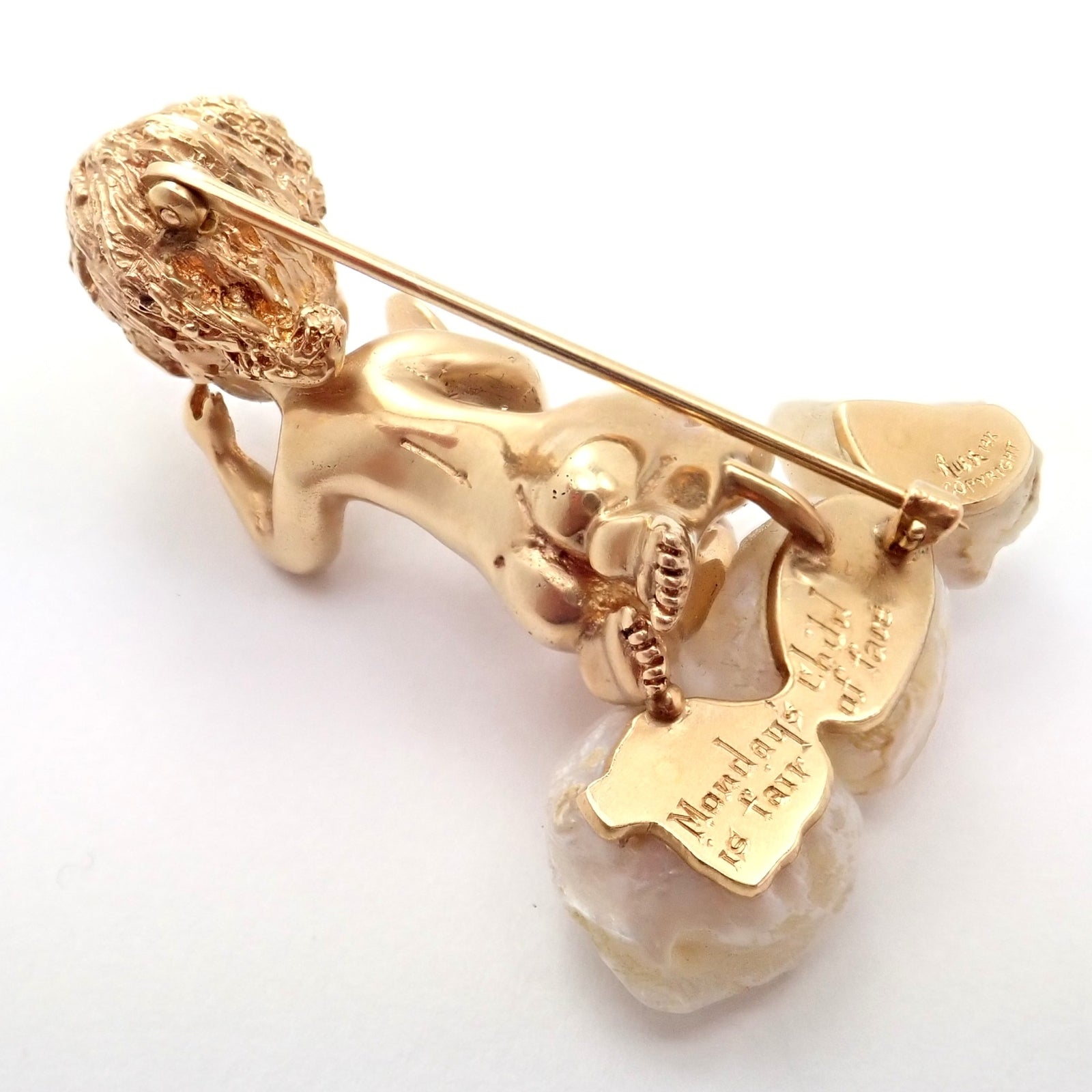 Rare Large Ruser 14k Yellow Gold Sapphire Pearl Mondays Child Pin Brooch | Fortrove