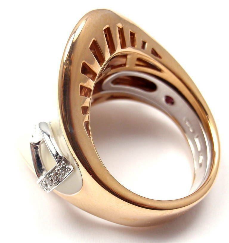 Authentic! Roberto Coin Saddle Stirrup 18k Rose Gold Diamond Enamel Ring | Fortrove