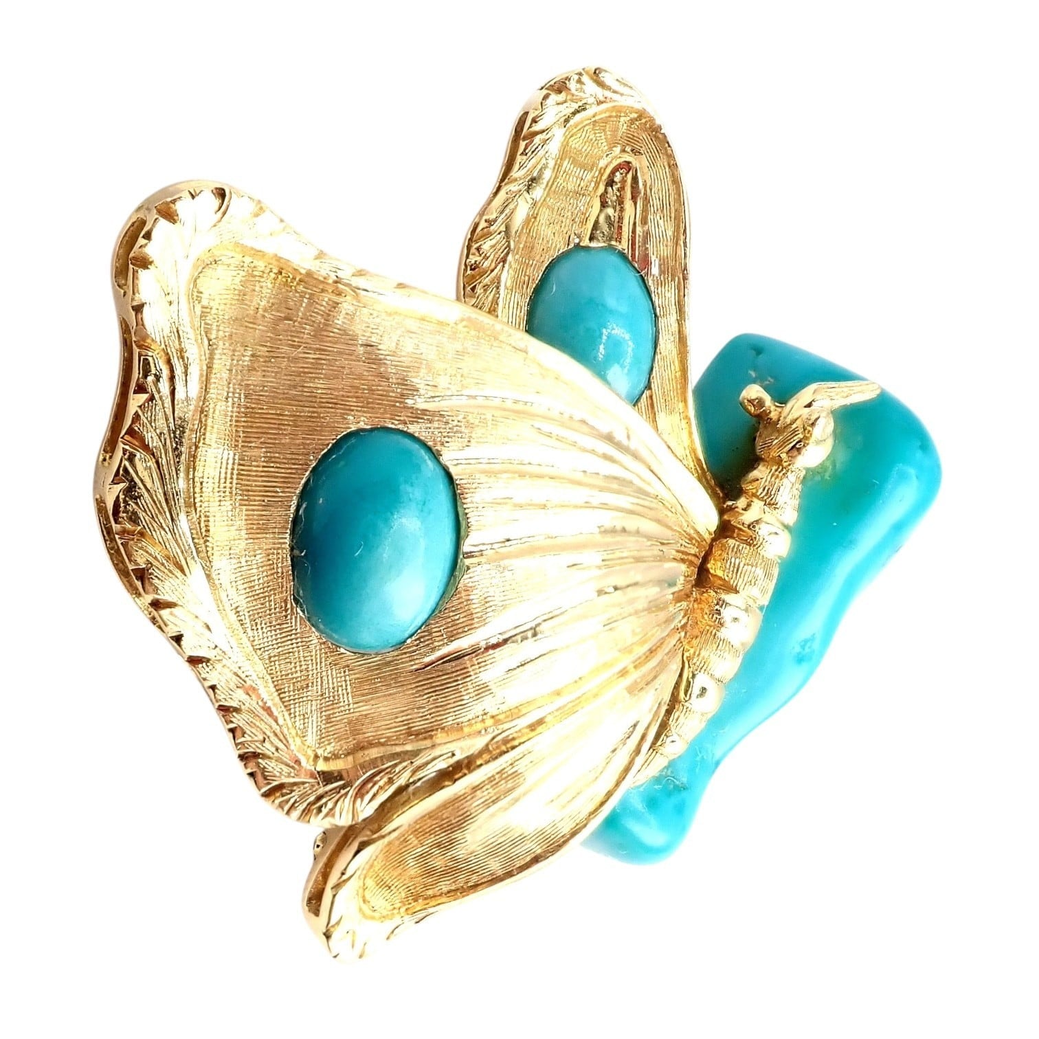Tiffany & Co. Jewelry & Watches:Fine Jewelry:Brooches & Pins Vintage Tiffany & Co. 18k Yellow Gold Turquoise Butterfly On A Rock Pin Brooch