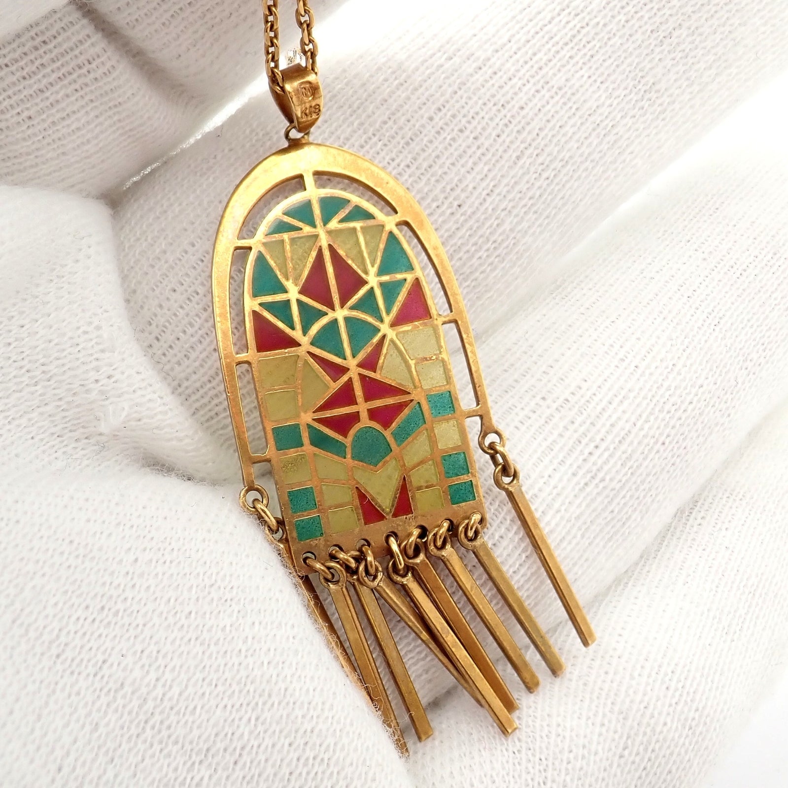 Mikimoto Jewelry & Watches:Fine Jewelry:Necklaces & Pendants Authentic! Mikimoto 18k Yellow Gold Stained Glass Window Pendant Necklace