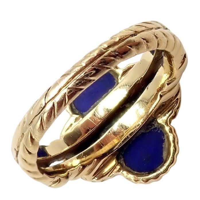 Van Cleef & Arpels Alhambra 18k Yellow Gold Lapis Lazuli Diamond Ring Sz 4 | Fortrove