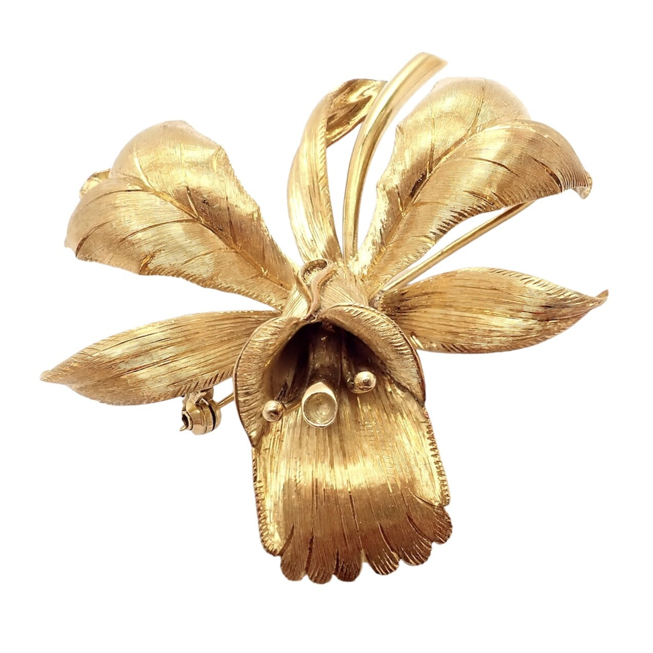 Vintage Tiffany & Co 18k Yellow Gold Large Orchid Calla Lily Pin Brooch 1950s | Fortrove