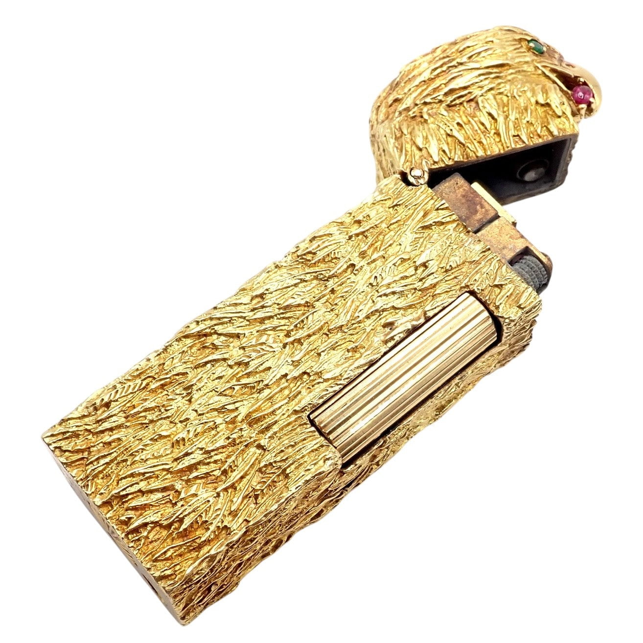 Dunhill Collectibles:Tobacciana:Lighters:Dunhill Vintage Dunhill 18k Yellow Gold Ruby Emerald Eagle Rollagas Lighter 1950's