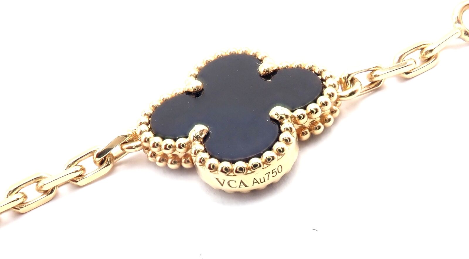 Authentic! Van Cleef & Arpels 18k Gold 20 Motif Black Onyx Alhambra Necklace | Fortrove