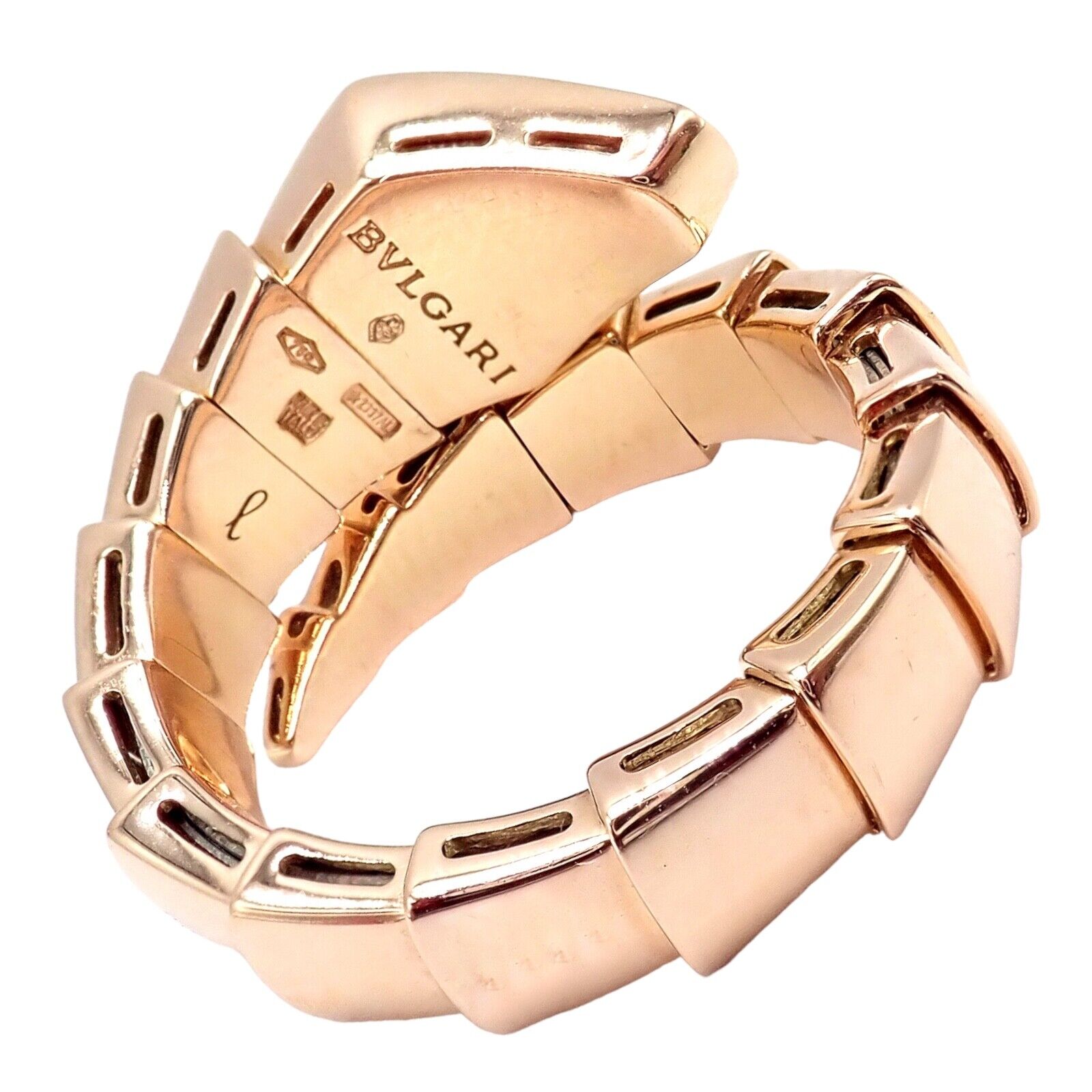 Authentic! Bulgari Bvlgari Serpenti Viper 18k Rose Gold Diamond Large Ring | Fortrove