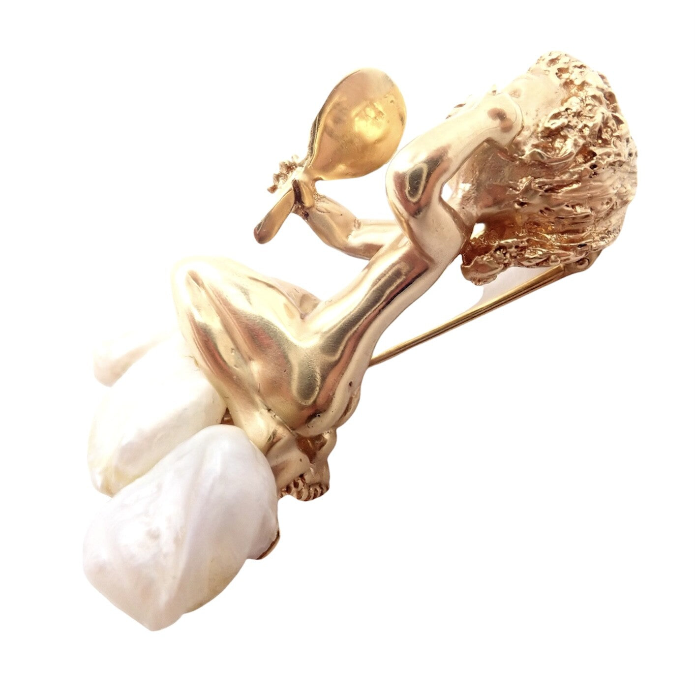 Rare Large Ruser 14k Yellow Gold Sapphire Pearl Mondays Child Pin Brooch | Fortrove