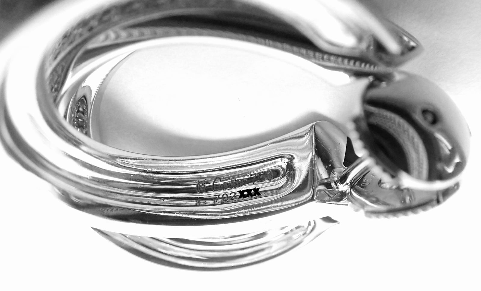 Authentic! Cartier Panthere 18k White Gold Diamond Onyx Hoop Earrings | Fortrove