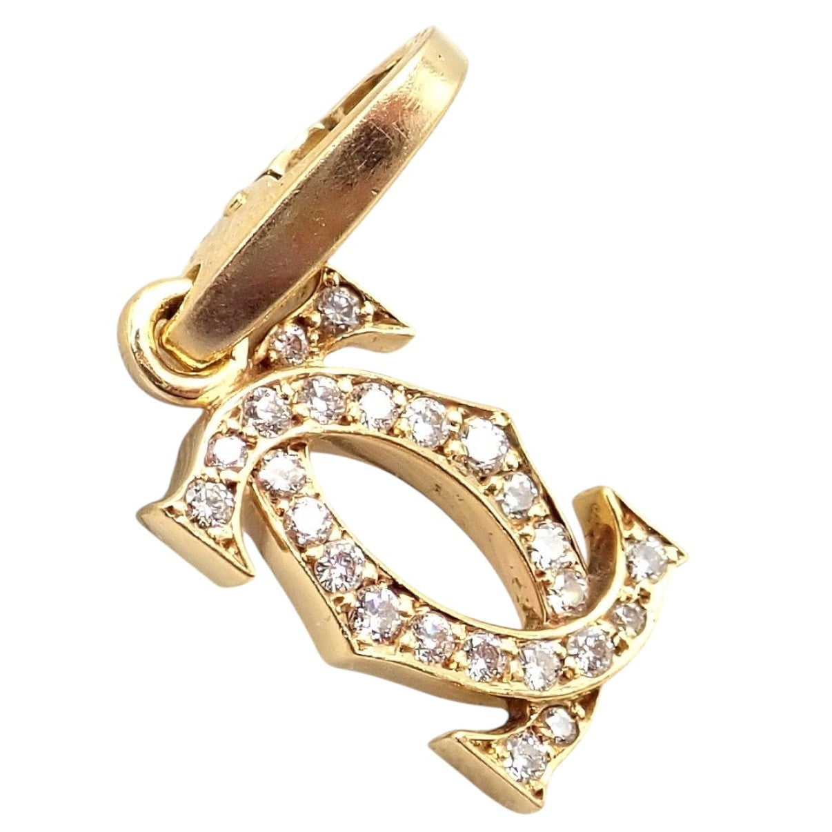 Authentic! Vintage Cartier 18k Yellow Gold Diamond Double C Charm Pendant | Fortrove