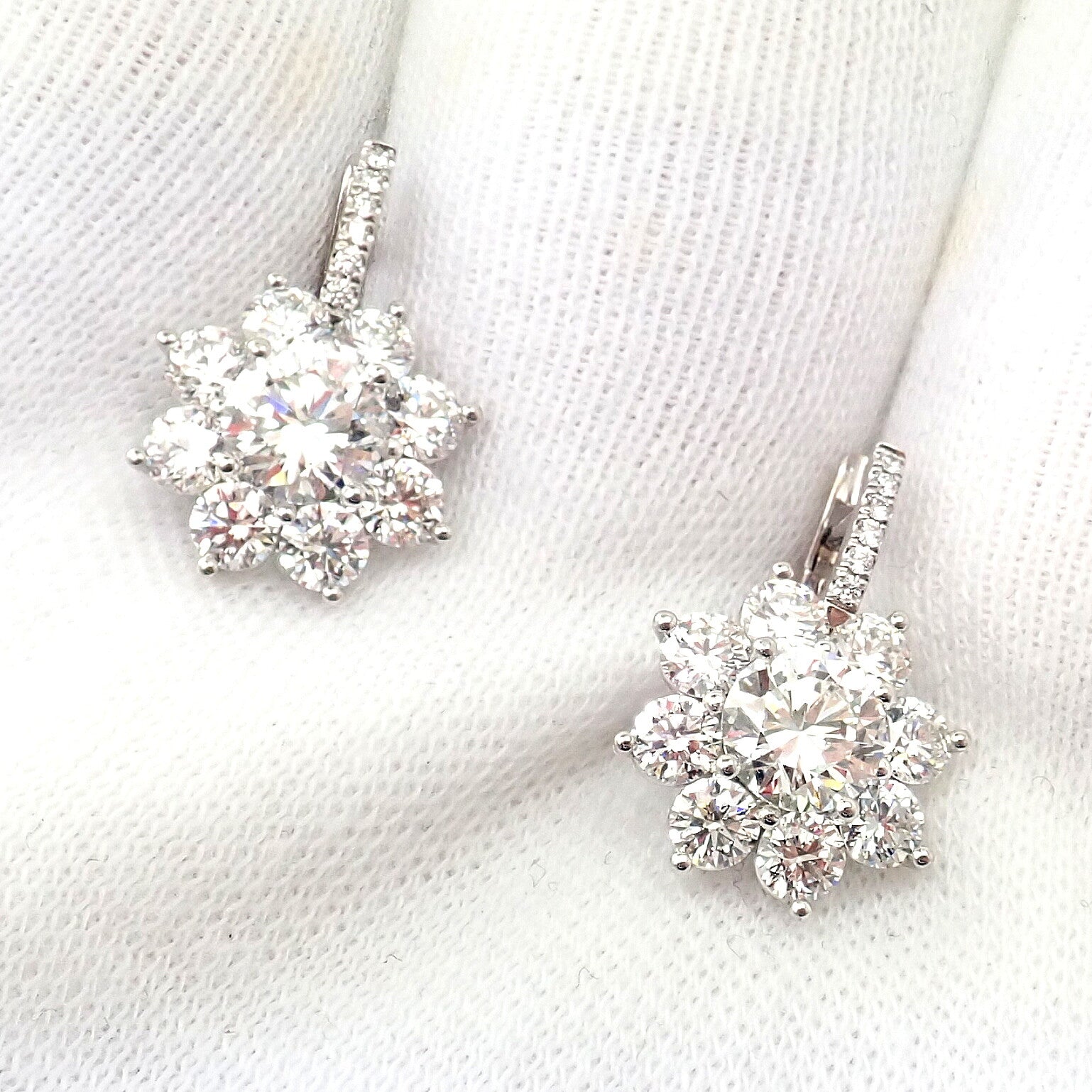 Authentic! T Foster & Co Platinum Flower 4.84ctw Diamond Stud Halo Earrings GIA | Fortrove