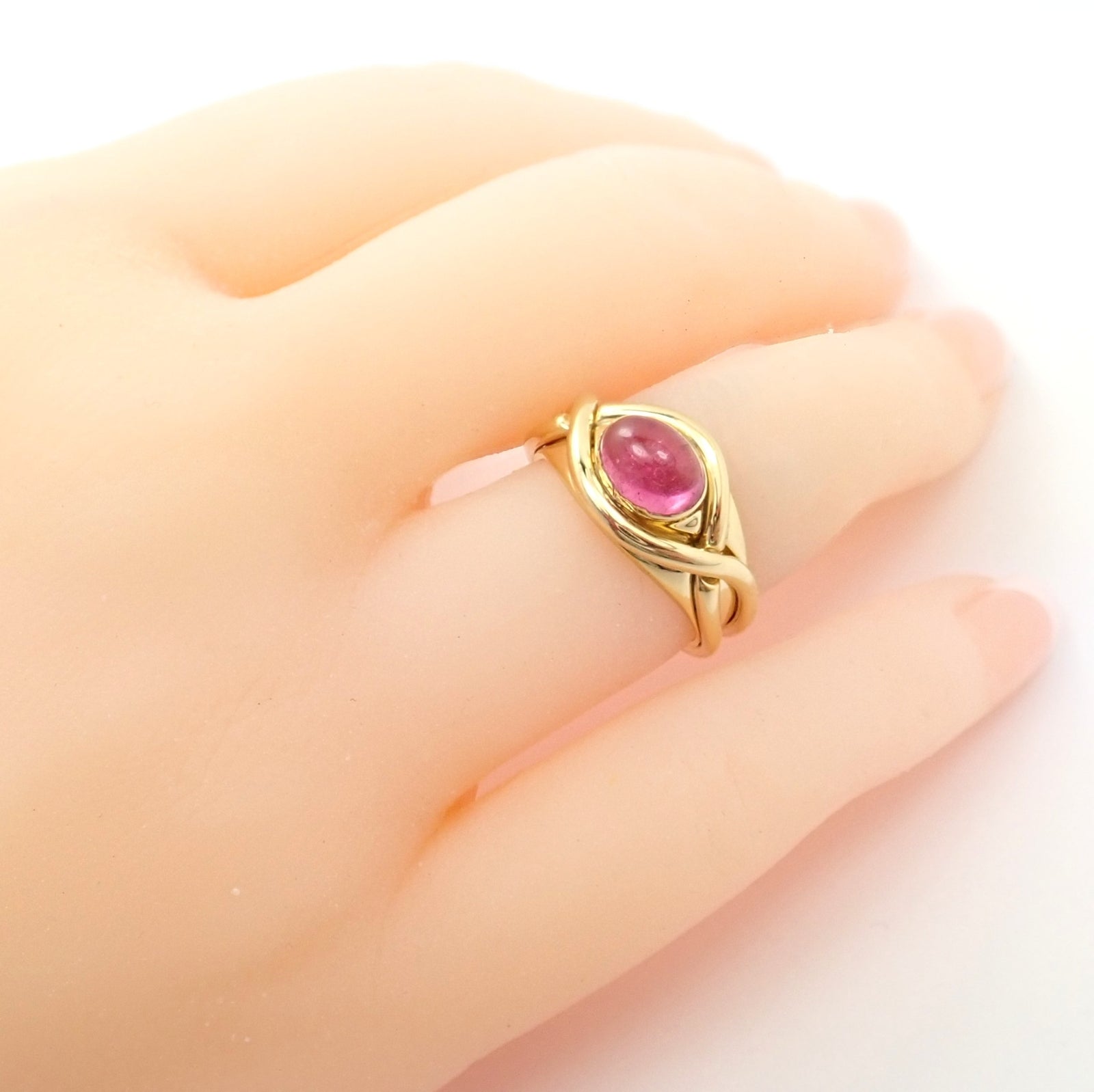Rare! Authentic Tiffany & Co 18k Yellow Gold Pink Tourmaline Cabochon Band Ring | Fortrove